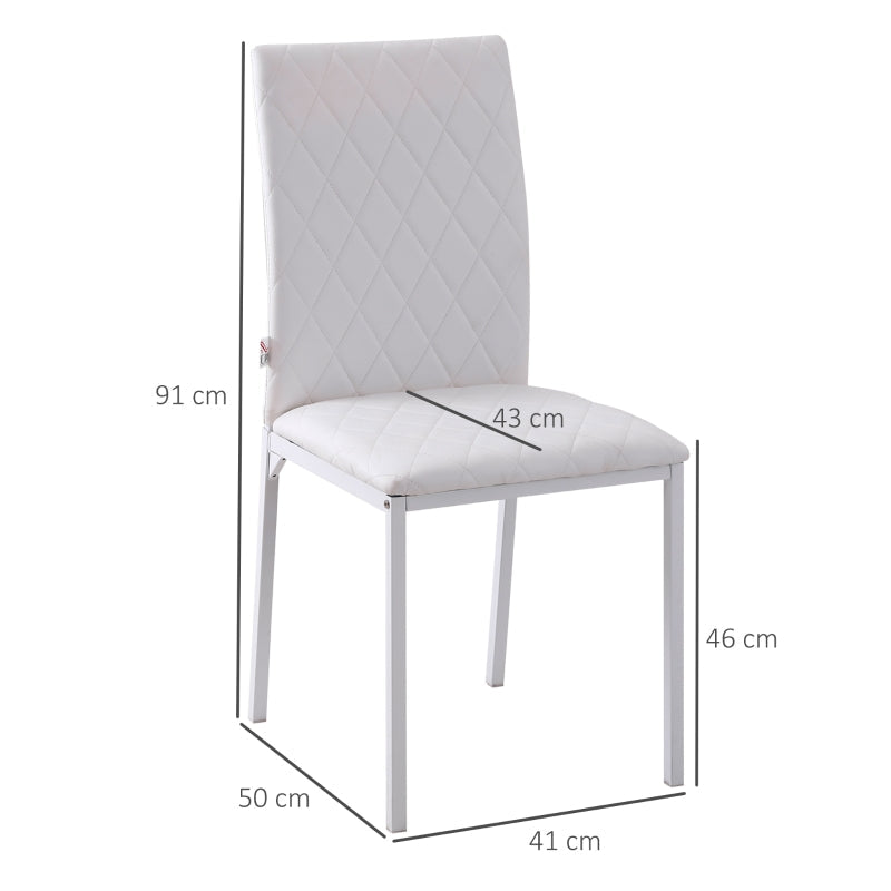 Dining Chairs Set of 4 Upholstered Faux Leather Metal Legs White
