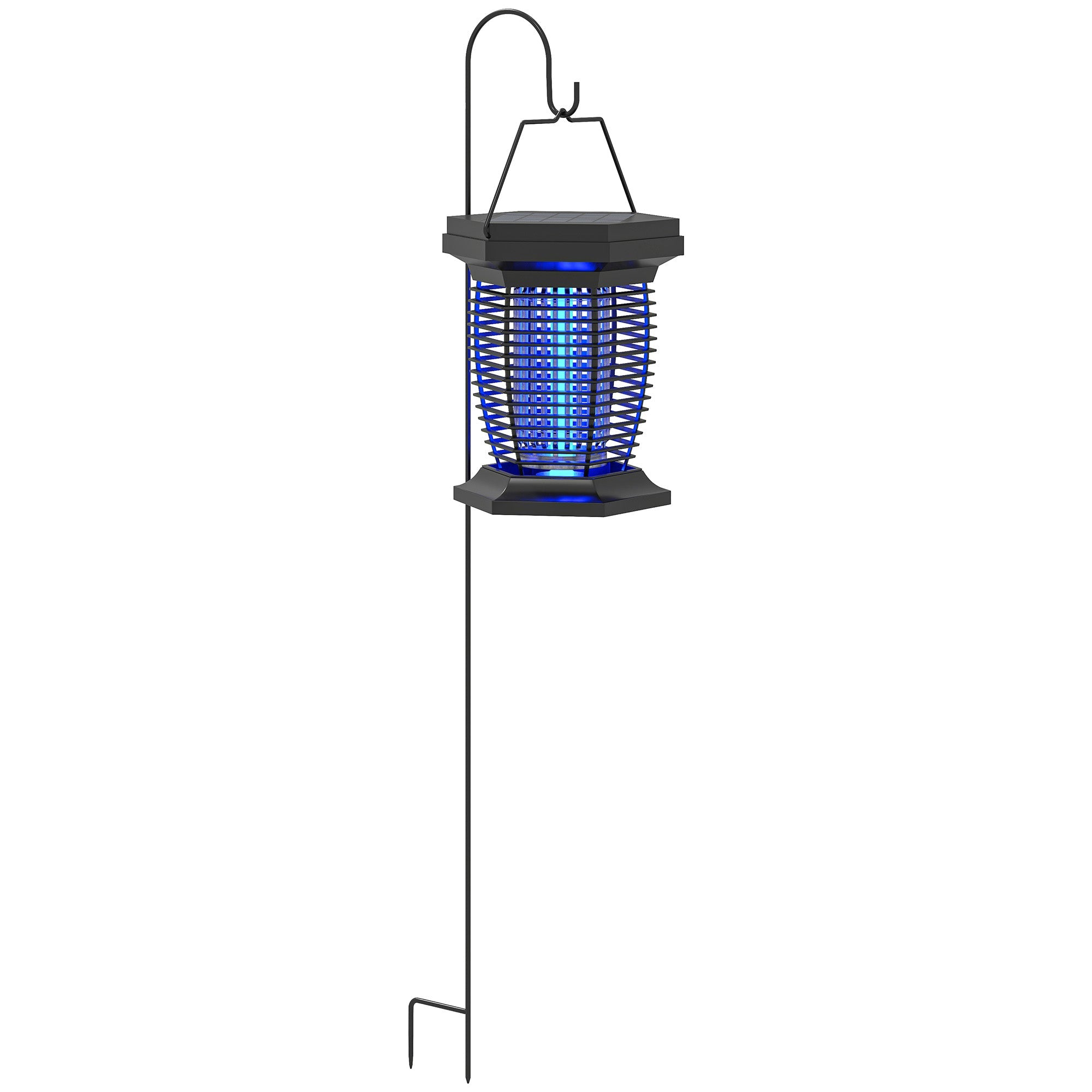 2-in-1 Electric Fly Zapper Garden Lantern, Solar/USB Rechargeable, Black