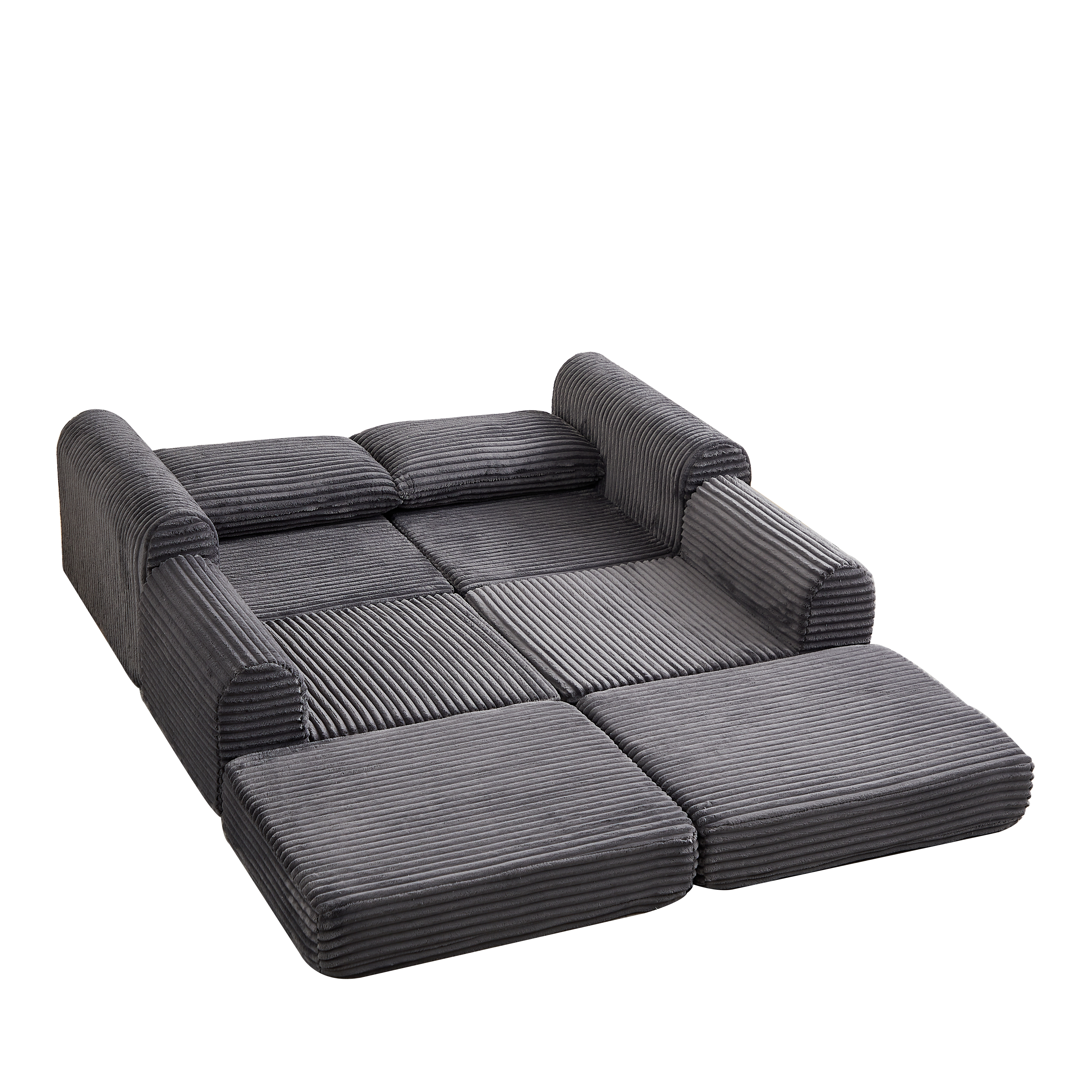 Corduroy 2-in-1 Sofa Bed with Two Pillows and Removable Footstool, Corduroy