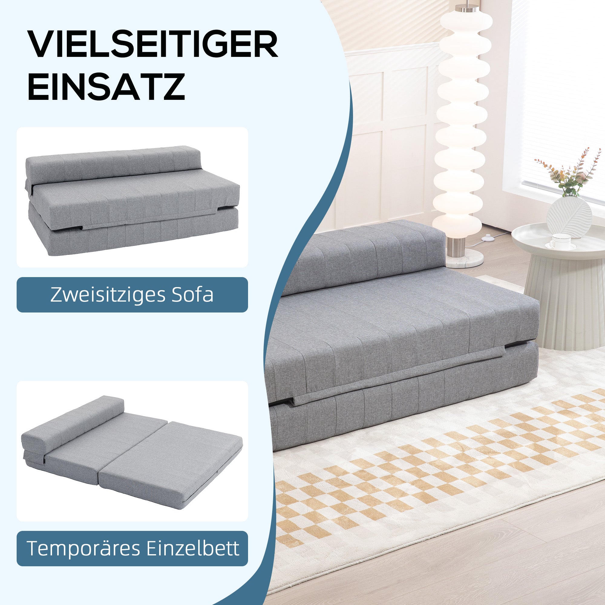 2-in-1 Floor Sofa Bed, Foldable 250 kg Capacity, Linen Look