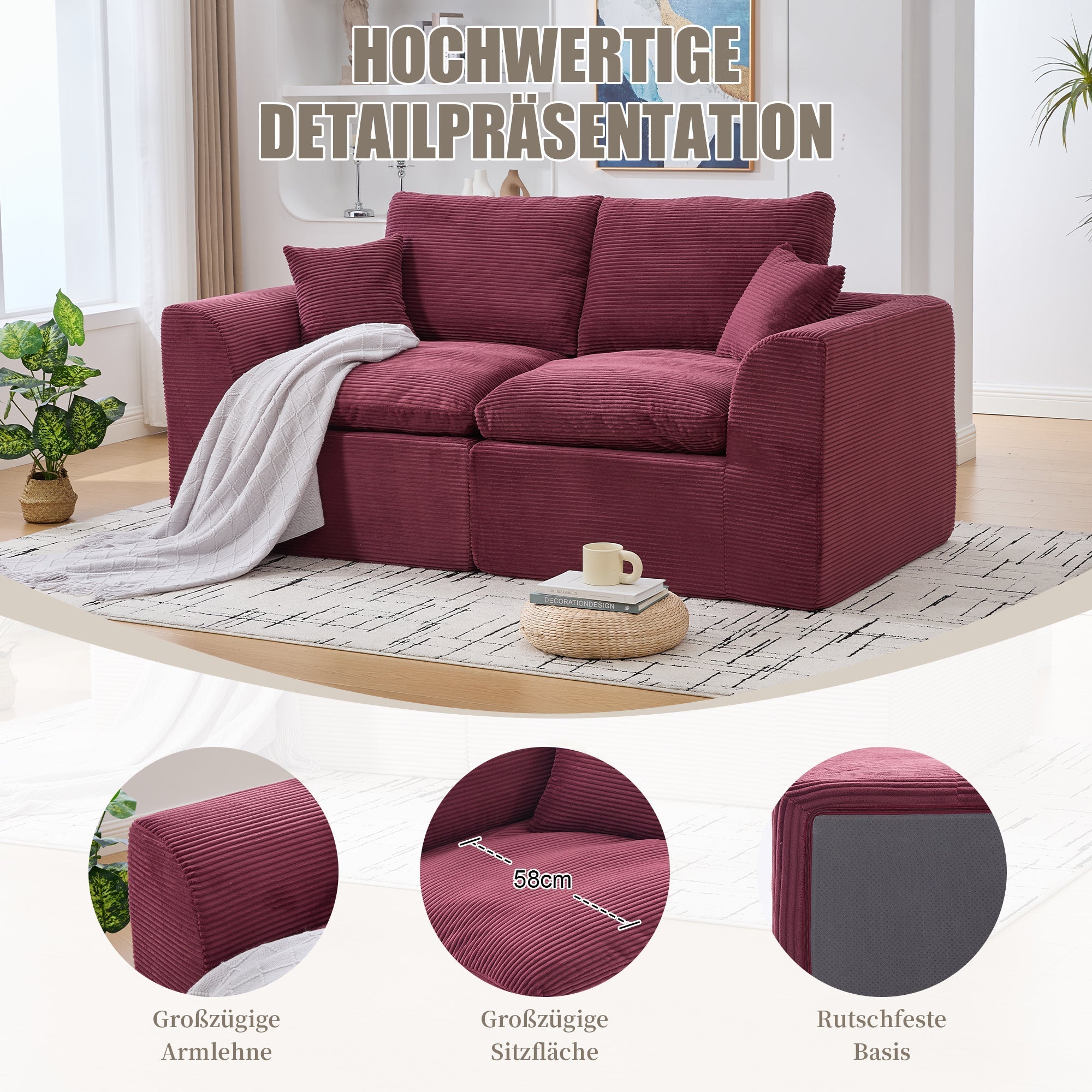Two-seater Sofa Modern Minimalist Nordic with Cushions - Fabric