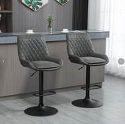 Barhocker, höhenverstellbar mit Rückenlehne, Kunstleder Dunkelgrau