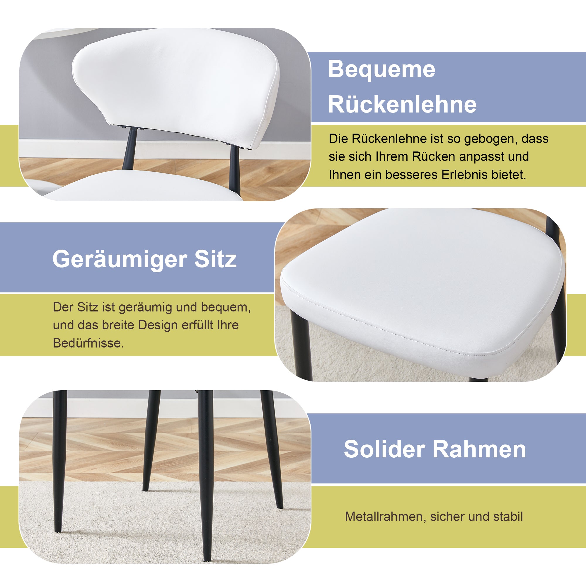 Dining Chair Minimalist Ergonomic Curved Back Set of 2 - White