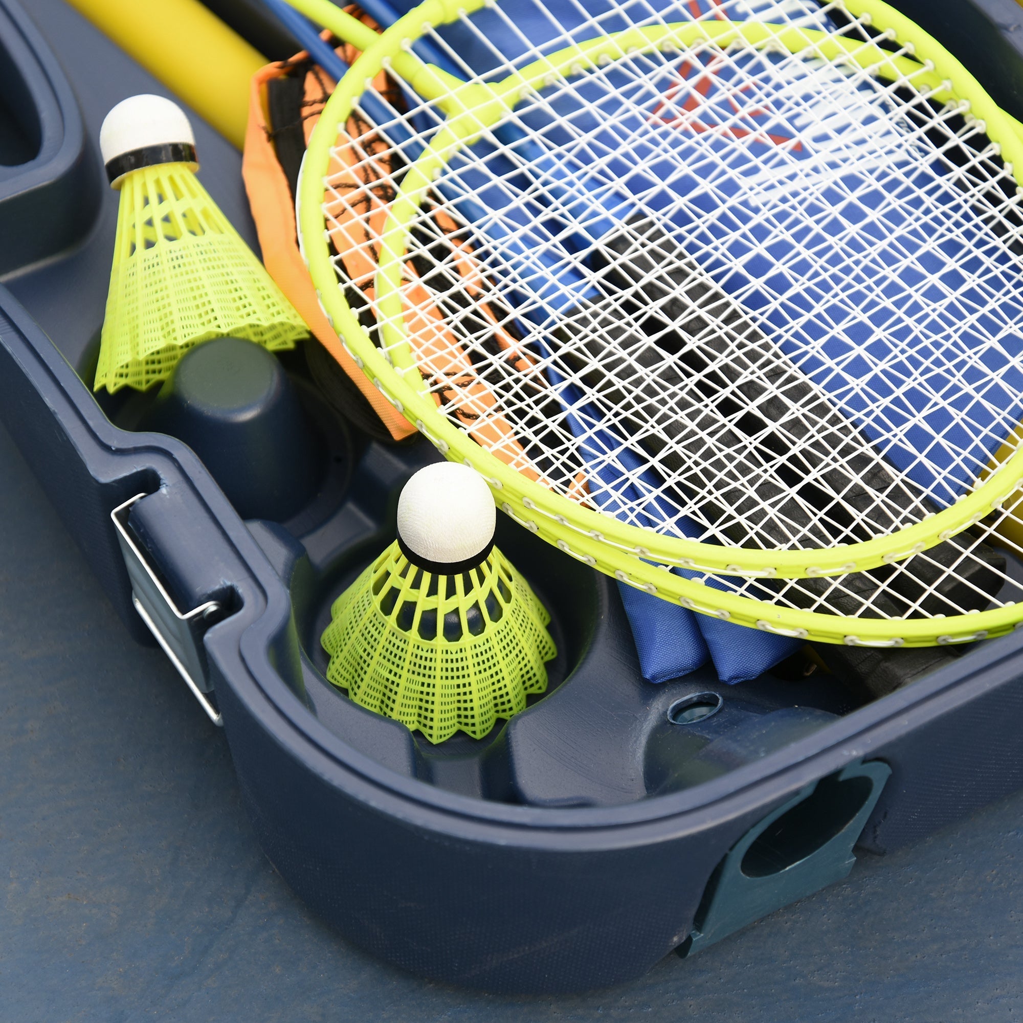 Badminton Net with Stand, Portable for Badminton with 4 Rackets, Yellow and Blue