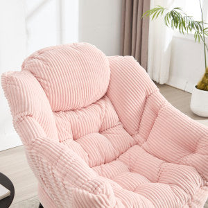 Lazy Chair with Ottoman, Modern Lounge Accent with Armrests & Side Pocket, Pink