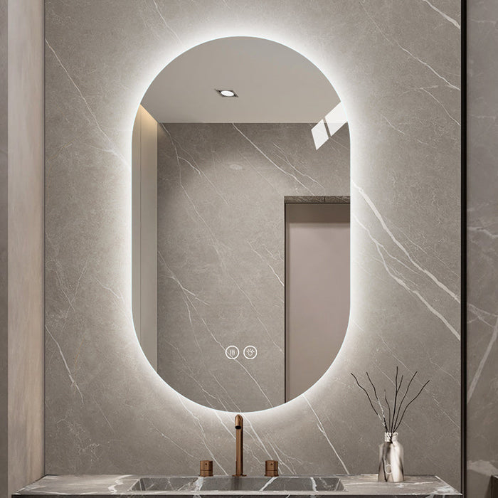 Smart Wall Mounted LED Mirror 60x90cm Anti-Fog Touch Screen Silver Glass
