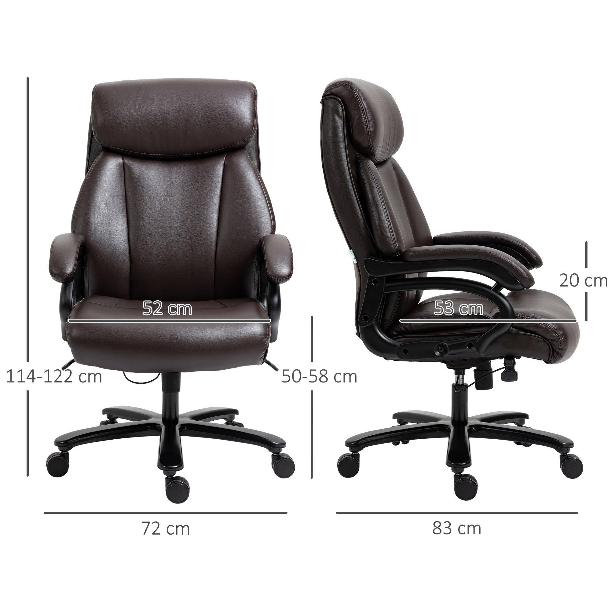 Vinsetto Office Chair, Ergonomic Height Adjustable, Thick Padding, 180 kg Capacity, Faux Leather