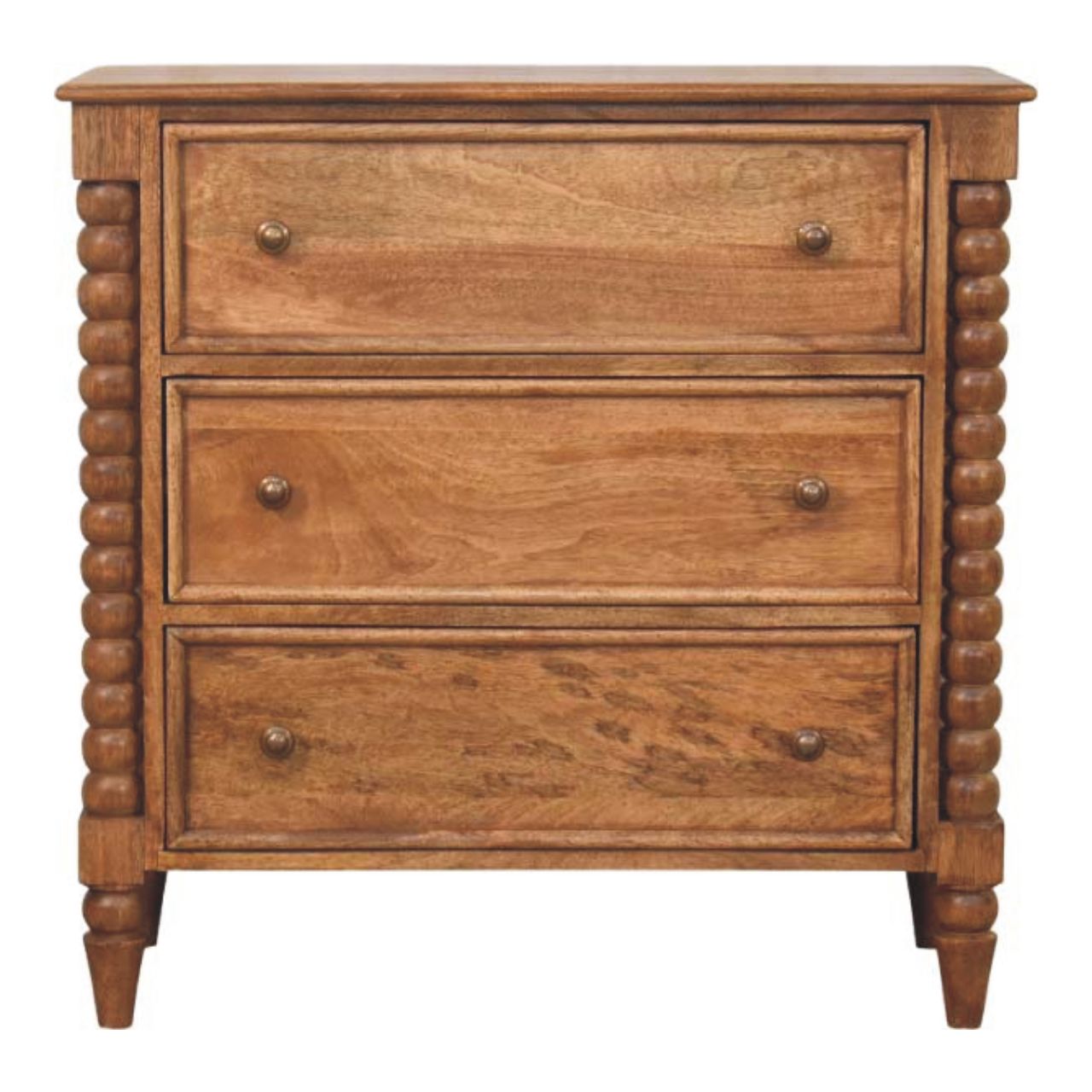 Solid Wood Spindle Chest, 3-Drawer Storage Organizer, Brown