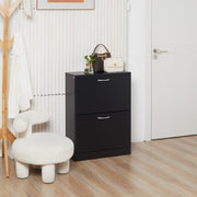 2 Drawer Shoe Cabinet, Slim with Flip Doors for 12 Pairs of Shoes, Black