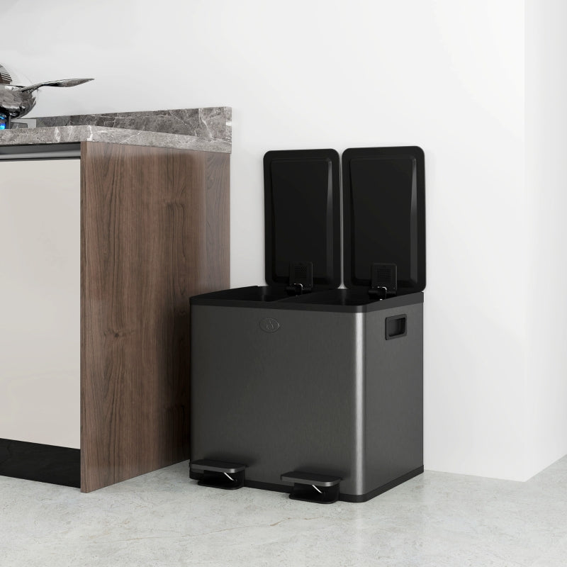 Double Waste Bin 2x15L Pedal Stainless Steel - Black