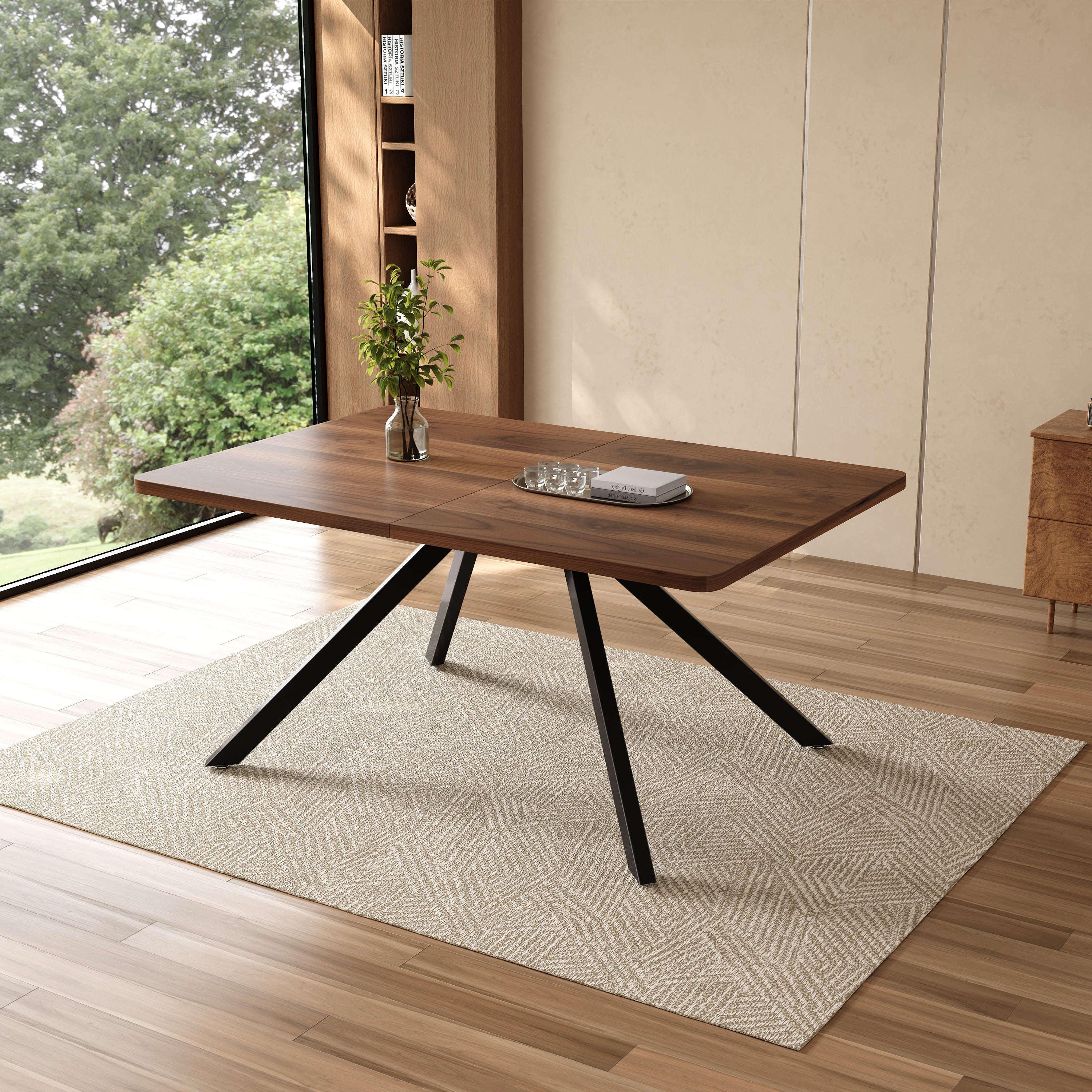 Extendable Dining Table 160-240cm 6-10 Seater Metal Legs - Walnut Color