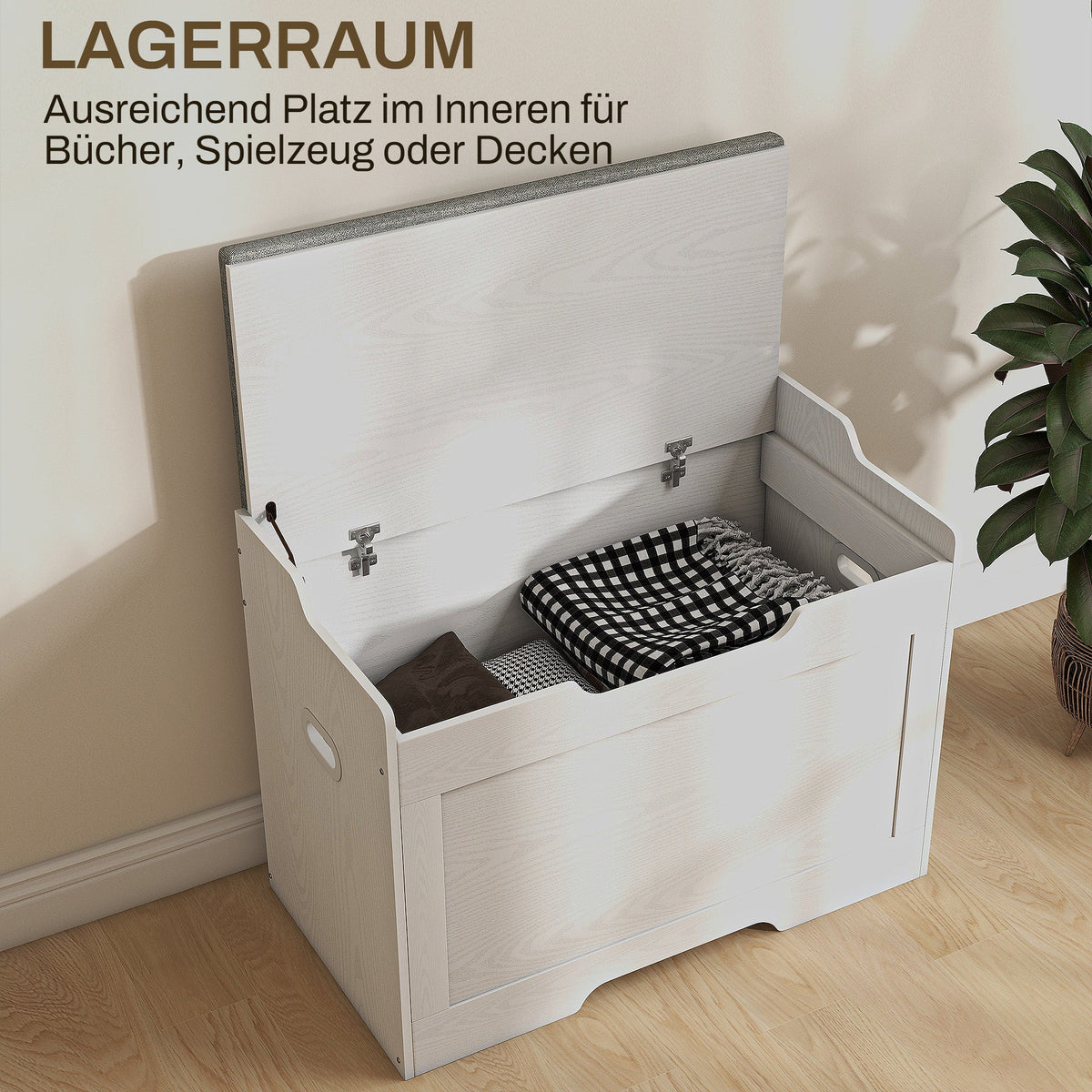 Storage Chest 103L Storage Bench Removable Seat Cushion, White