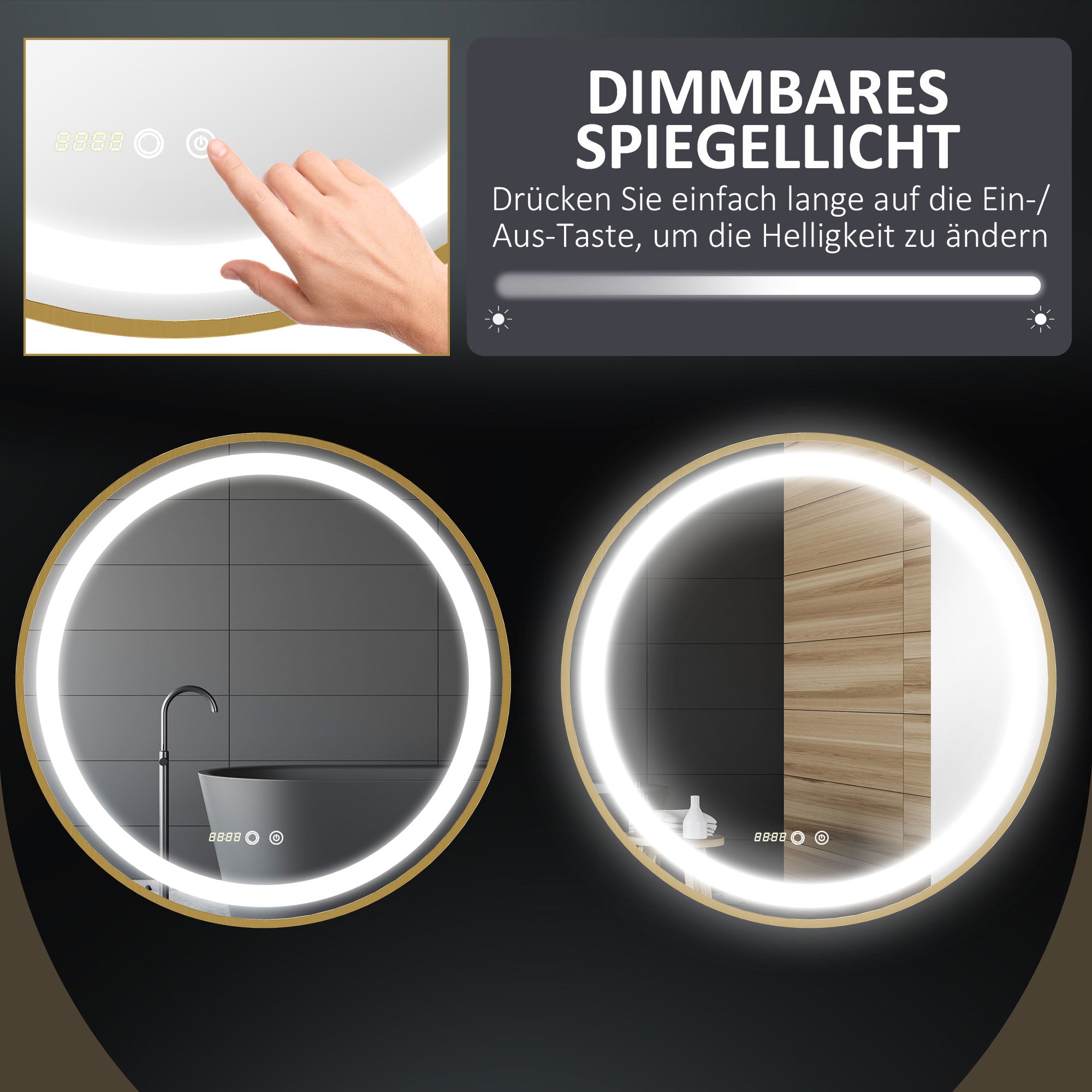 kleankin Dimmable Mirror with LED Light, 60x60cm, Aluminum Alloy