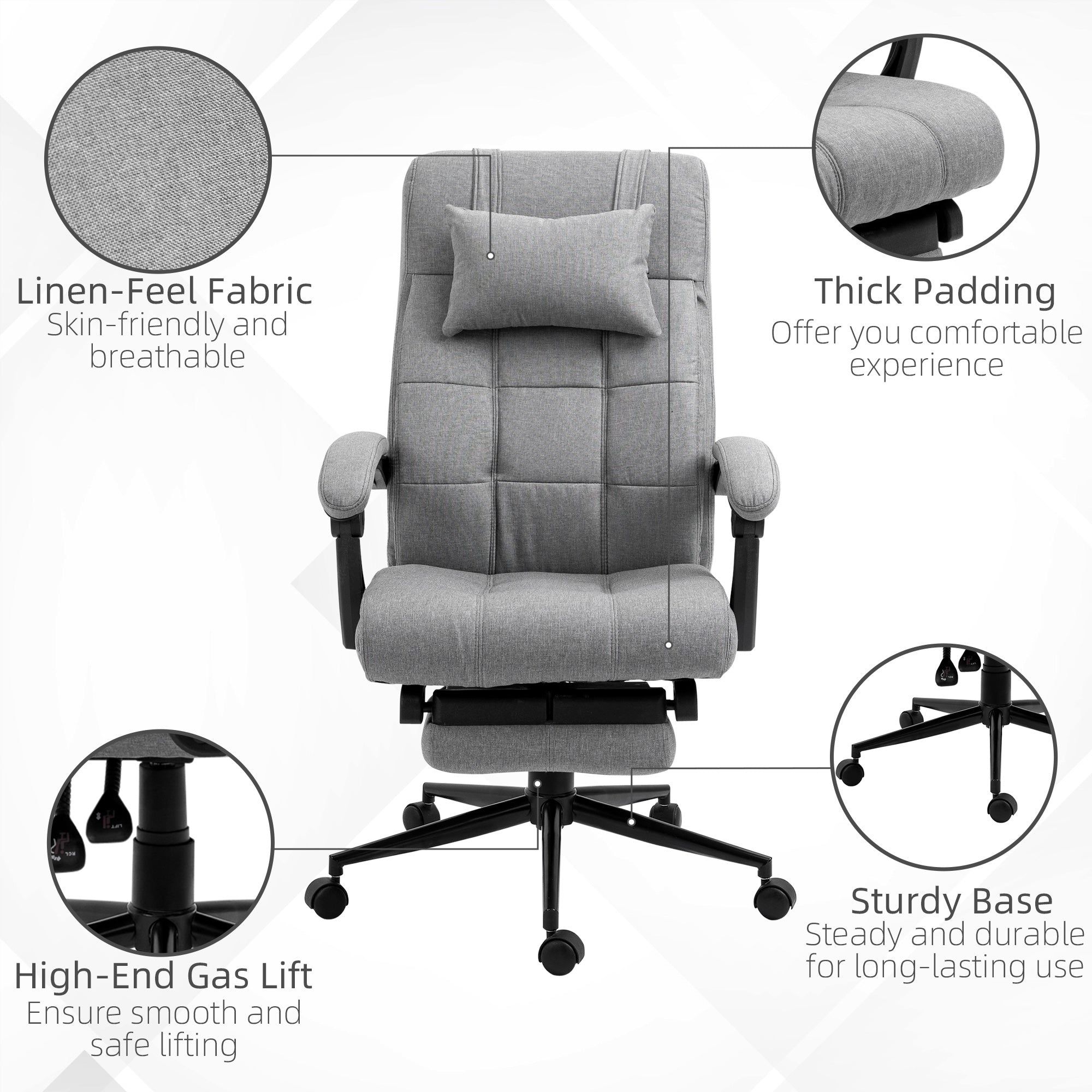 Office Chair Ergonomic Swivel Adjustable with Footrest, Linen