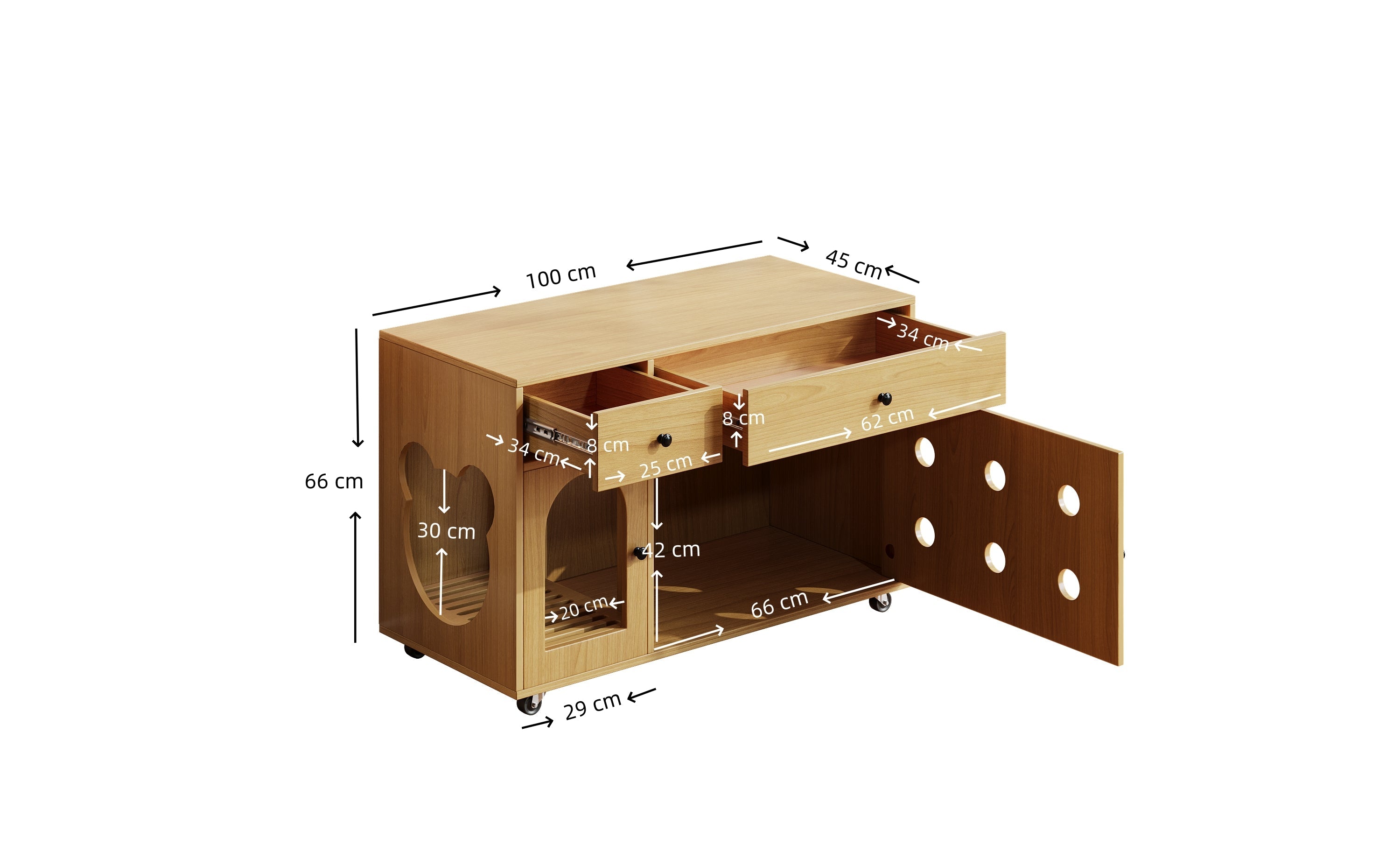 Cat Villa Litter Box Cabinet Glass House - Yellow Maple Wood Color