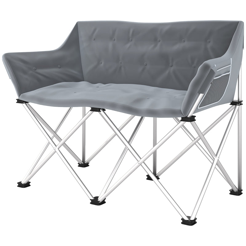 Folding Chair 2 Seater Camping with Armrests Side Pocket, Padded