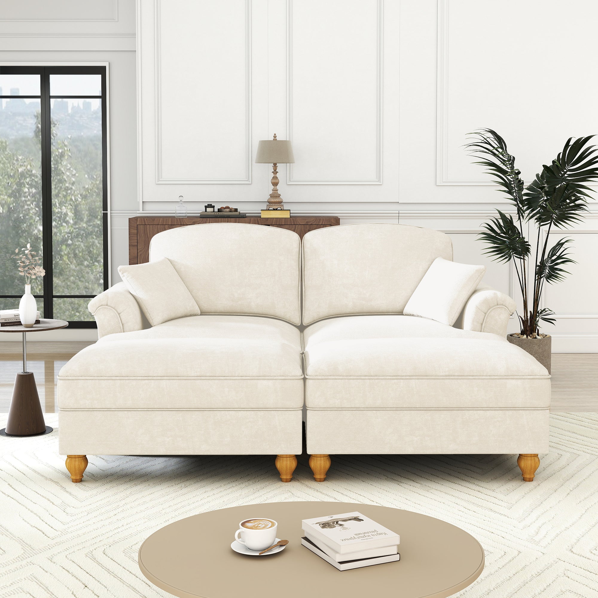Classic Modular Sofa 2-Seater Ottoman - White Chenille