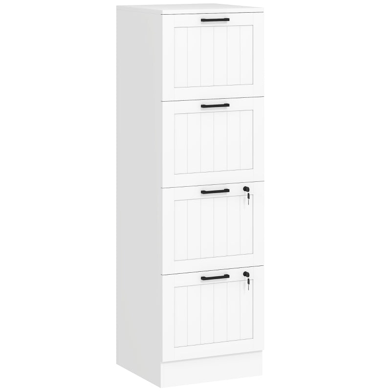 4 Drawer Filing Cabinet with Lock and Adjustable Hanging Bars, White