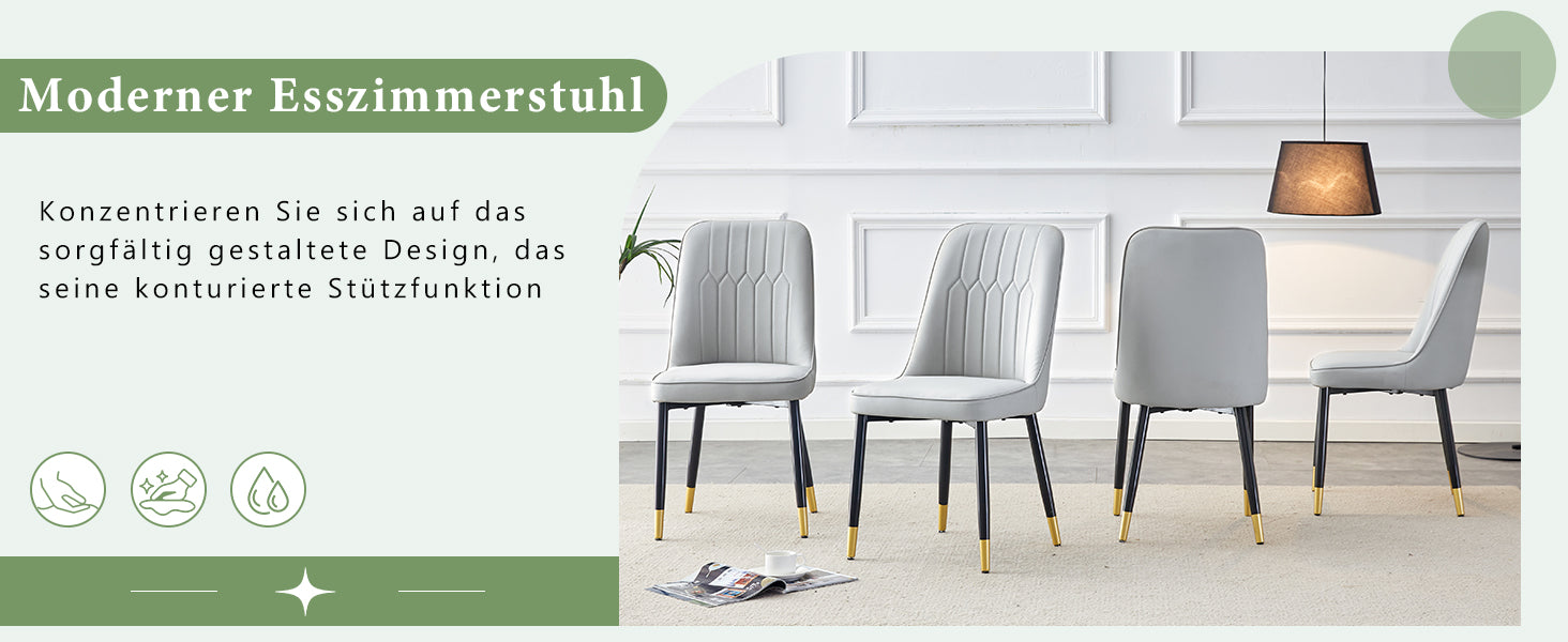 2-Piece Dining Chair Set PU Leather Back Black Metal Legs - Light Grey