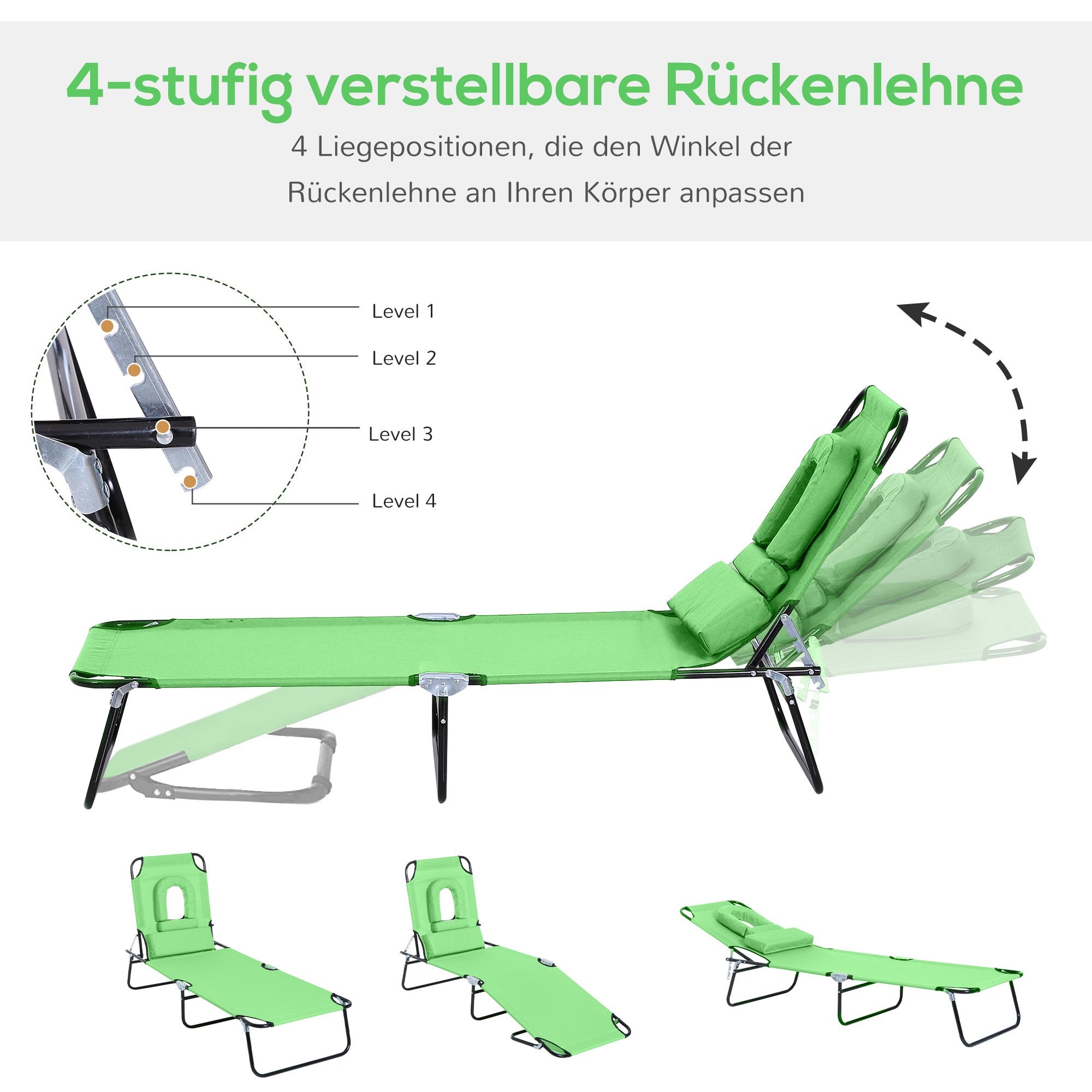Outsuuny Folding Sun Lounger with Reading Window, Adjustable Backrest, Green