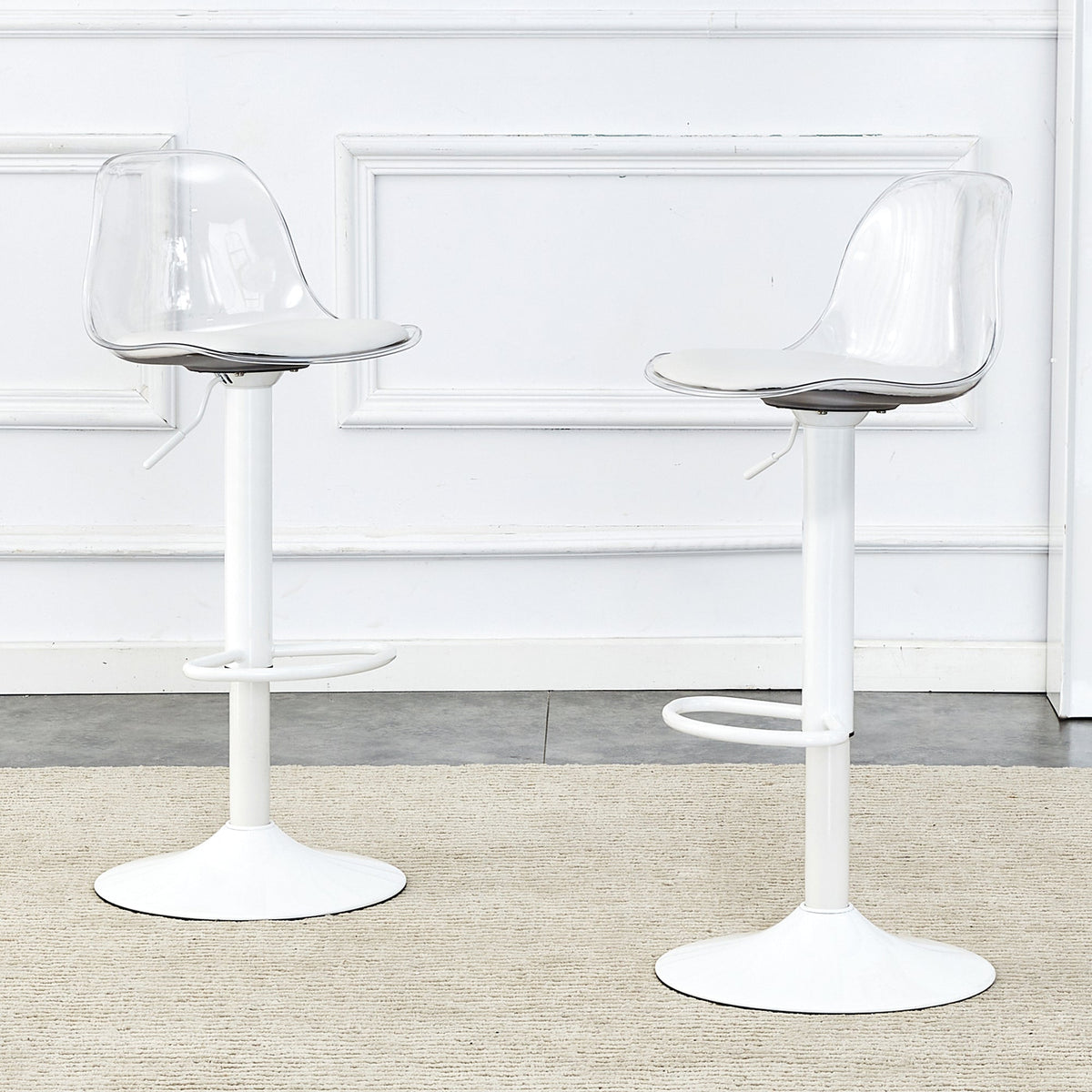 Adjustable Beam Chair (2-Pack) Swivel & Height Adjustable - Transparent/White