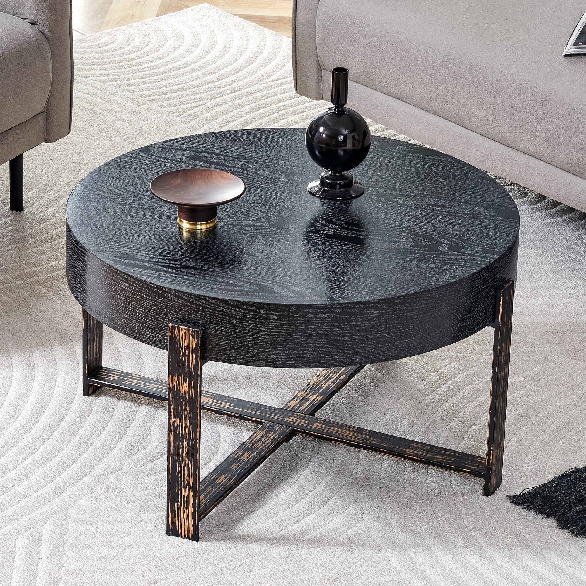 Round Side Table Modern Minimalist Ø 68 cm Metal Cross-Legged - Black