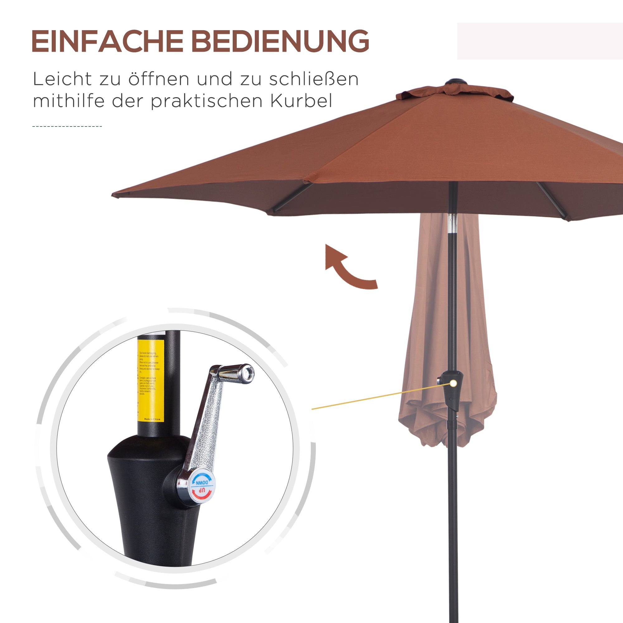 Tilting Parasol Hand Crank 2.7m Aluminum 180g/m² Polyester, Brown