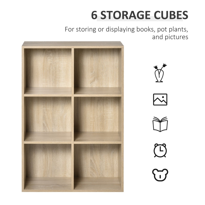 Six-Cube Bookcase Three-Tier Structure Storage Unit Oak Wood Effect