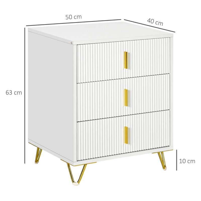 Chest of Drawers, Three Drawer Storage Unit, White/Gold-Tone