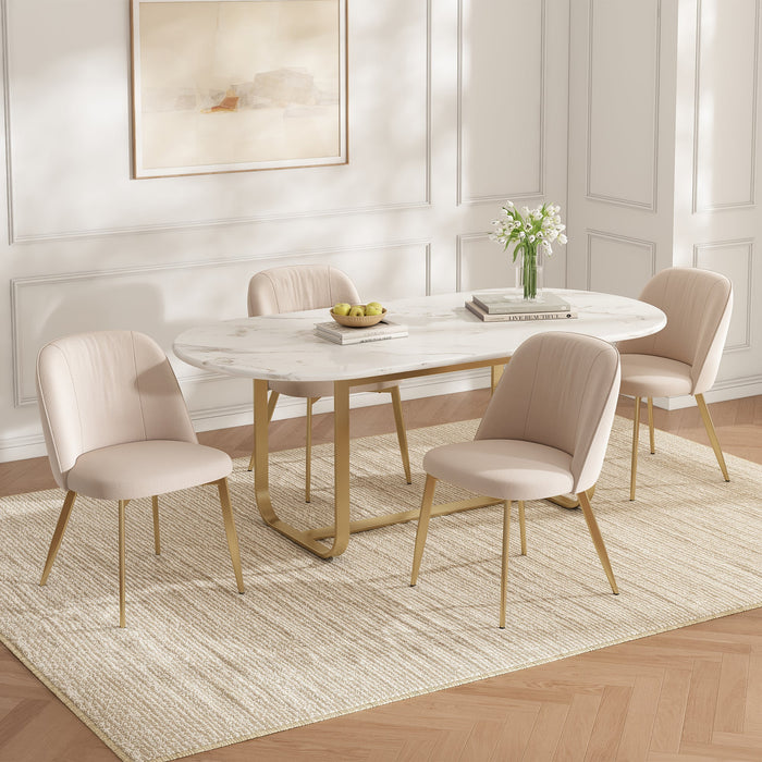 4 Dining Chairs, Comfortable and Modern for Dining Room, Beige and Gold Velvet Fabric