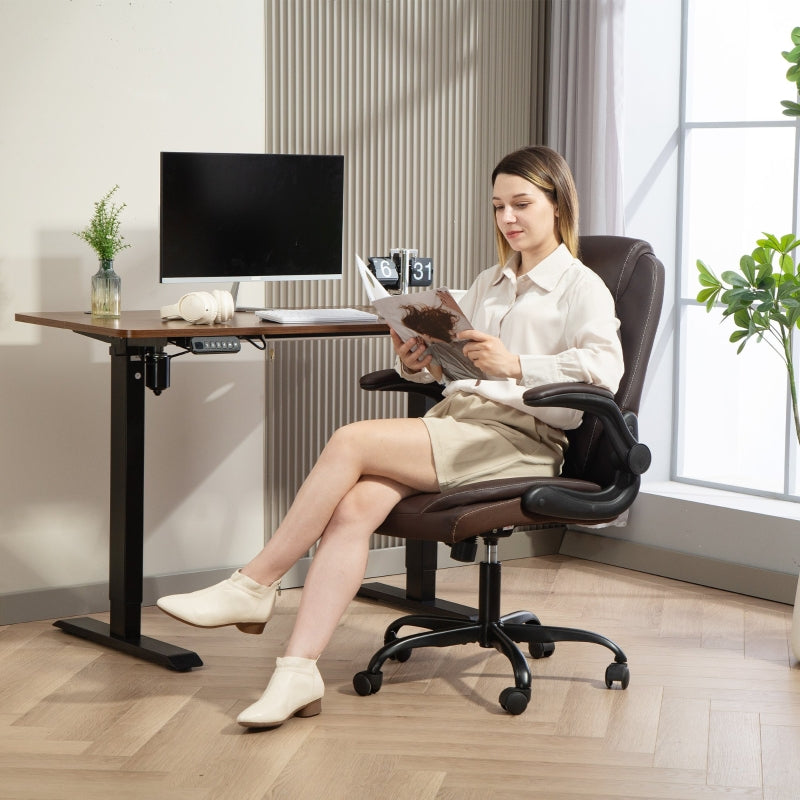 Faux Leather Office Chair with Flip-Up Armrests, Brown