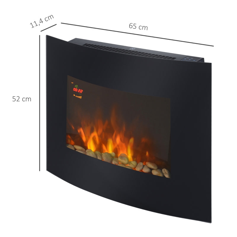 Electric Fireplace, Wall-Mounted 65 x 11.4 x 52cm, Glass and Metal