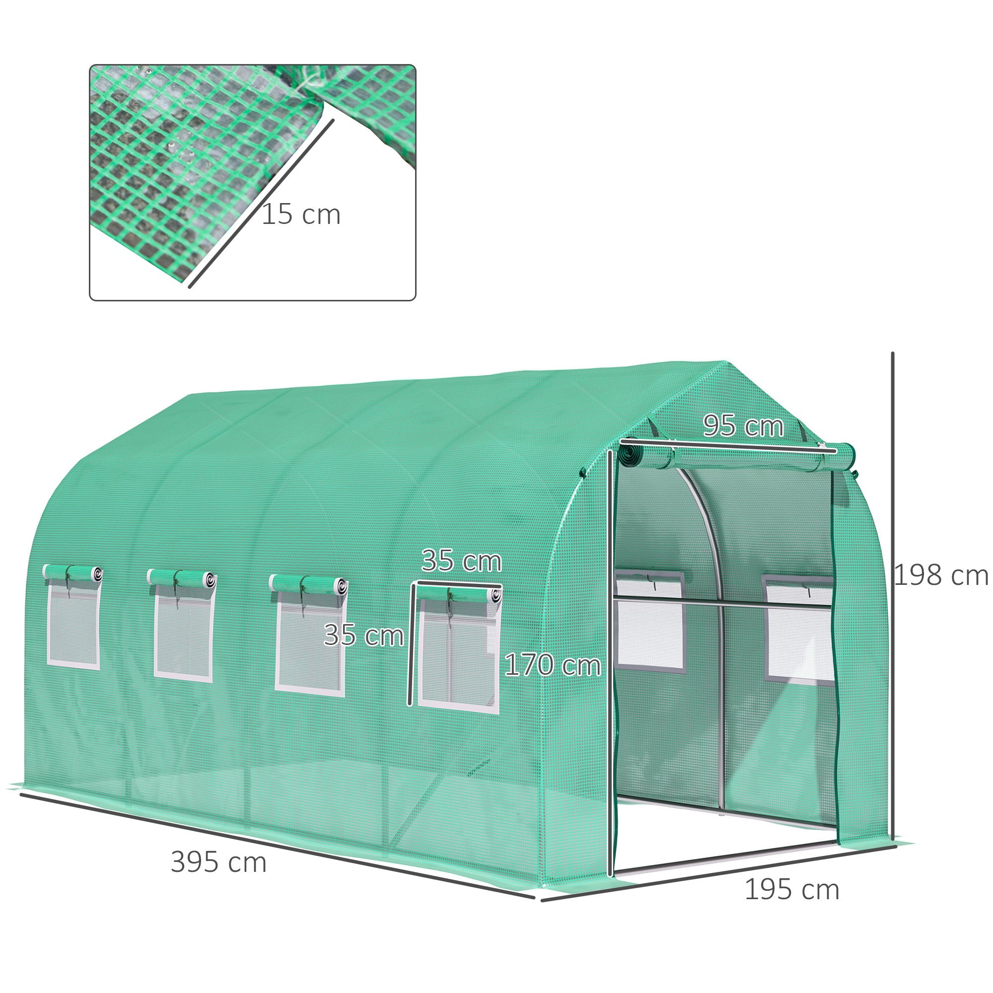 Polytunnel Greenhouse 4x2M Walk-in with Windows and Door, Green
