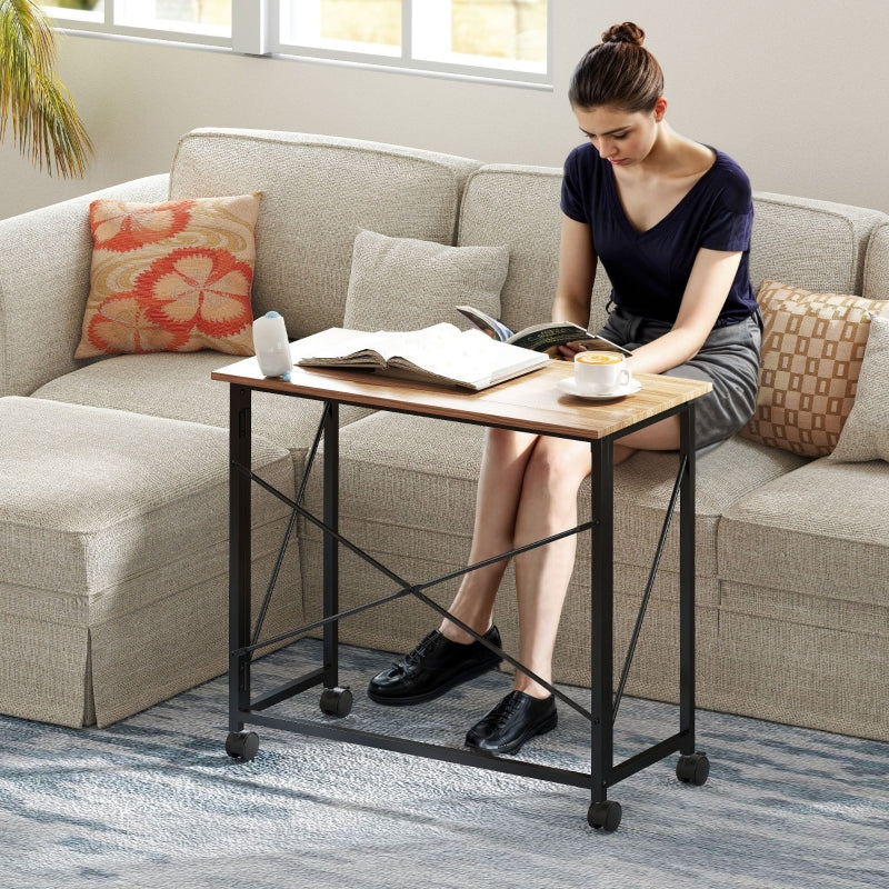 Folding Desk 80cm with Wheels, Space Saving, Oak
