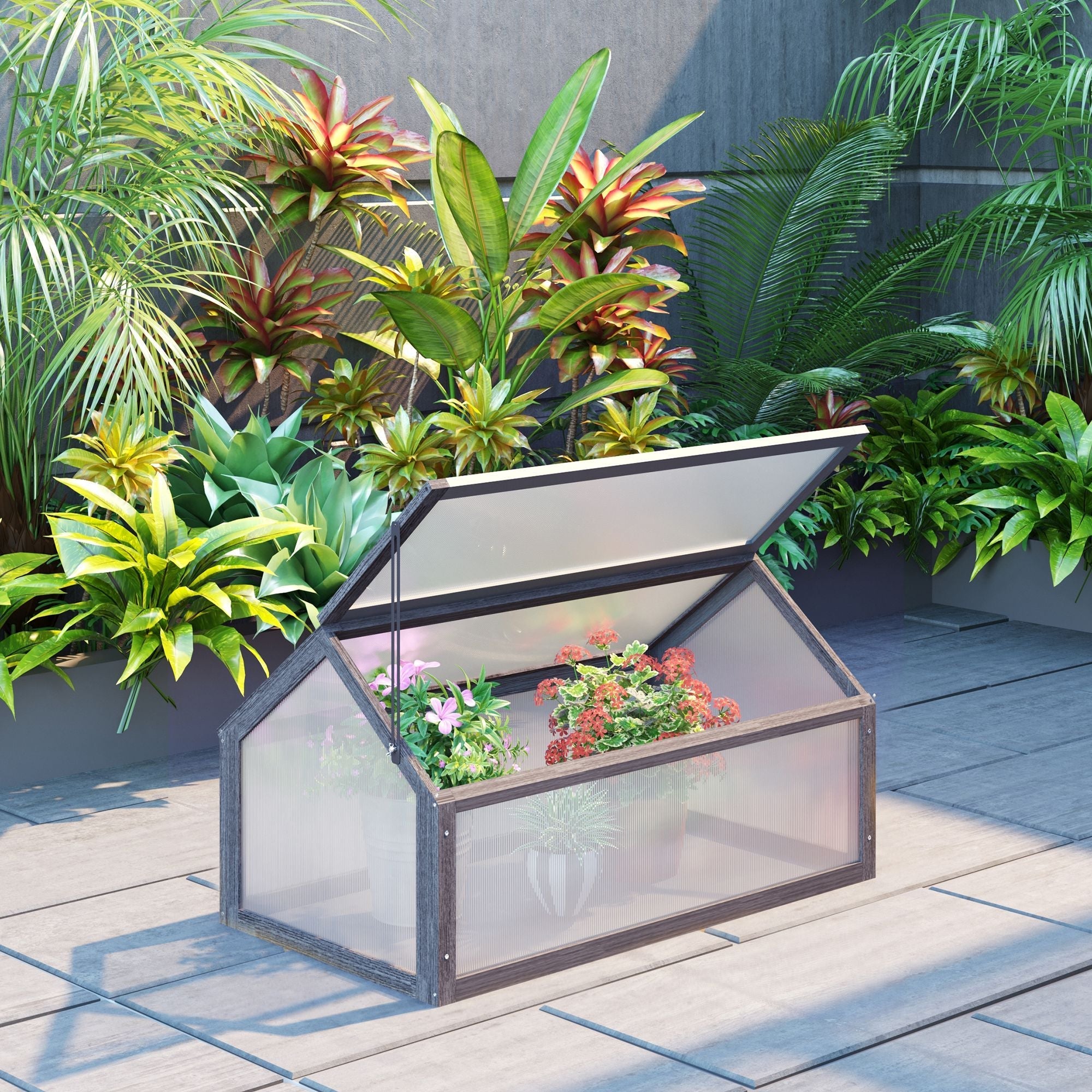 Wooden Cold Frame Mini Greenhouse 90x52x49.5cm Winterproof Grey