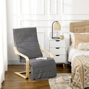 Wooden Lounging Chair Recliner with Adjustable Footrest & Removable Cushion, Dark Grey