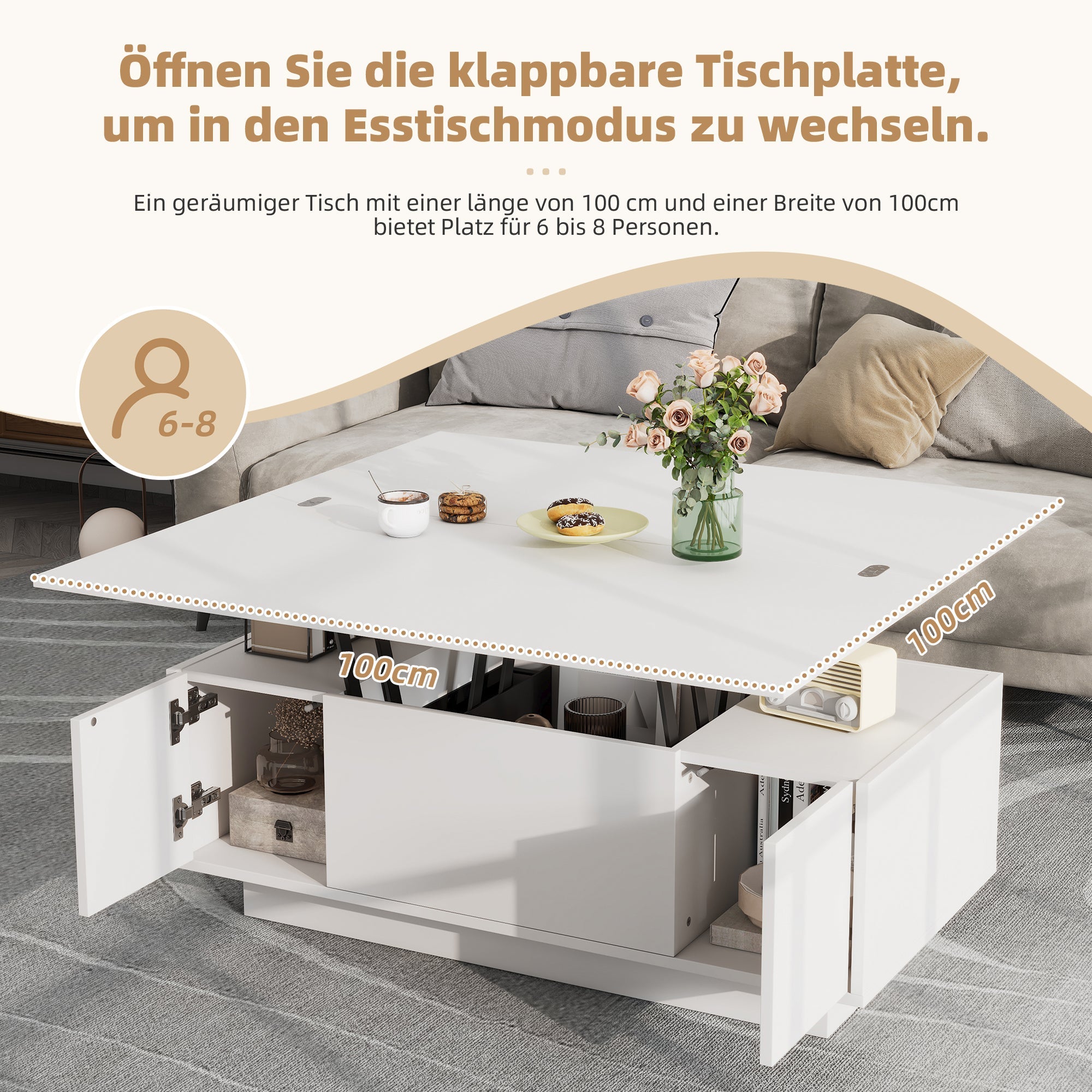 Modern Coffee Table with Double Lift-Top, Hidden Storage, 50kg Capacity