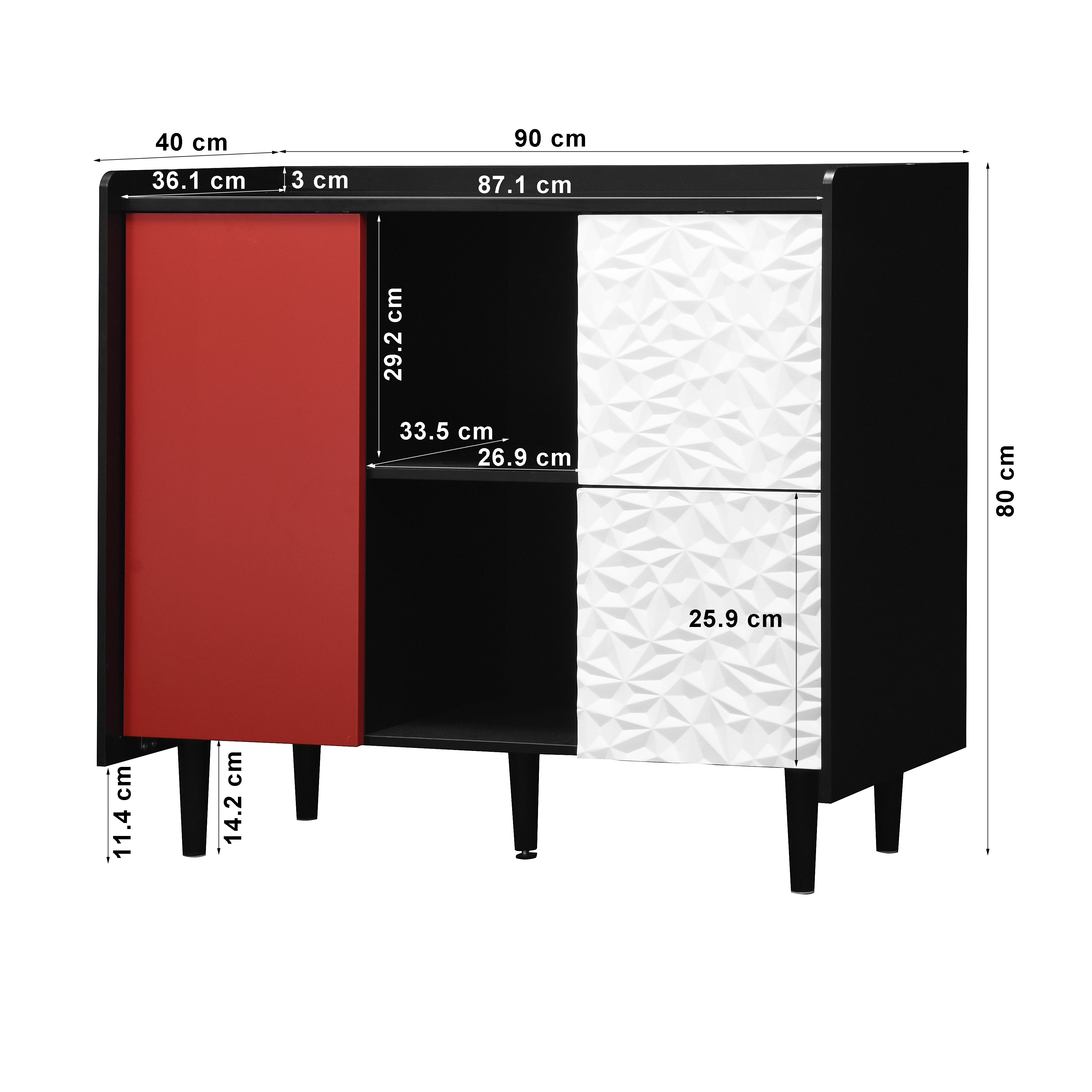 Sideboard Buffet Cabinet with 2 Drawers & Open Storage - Black/Red