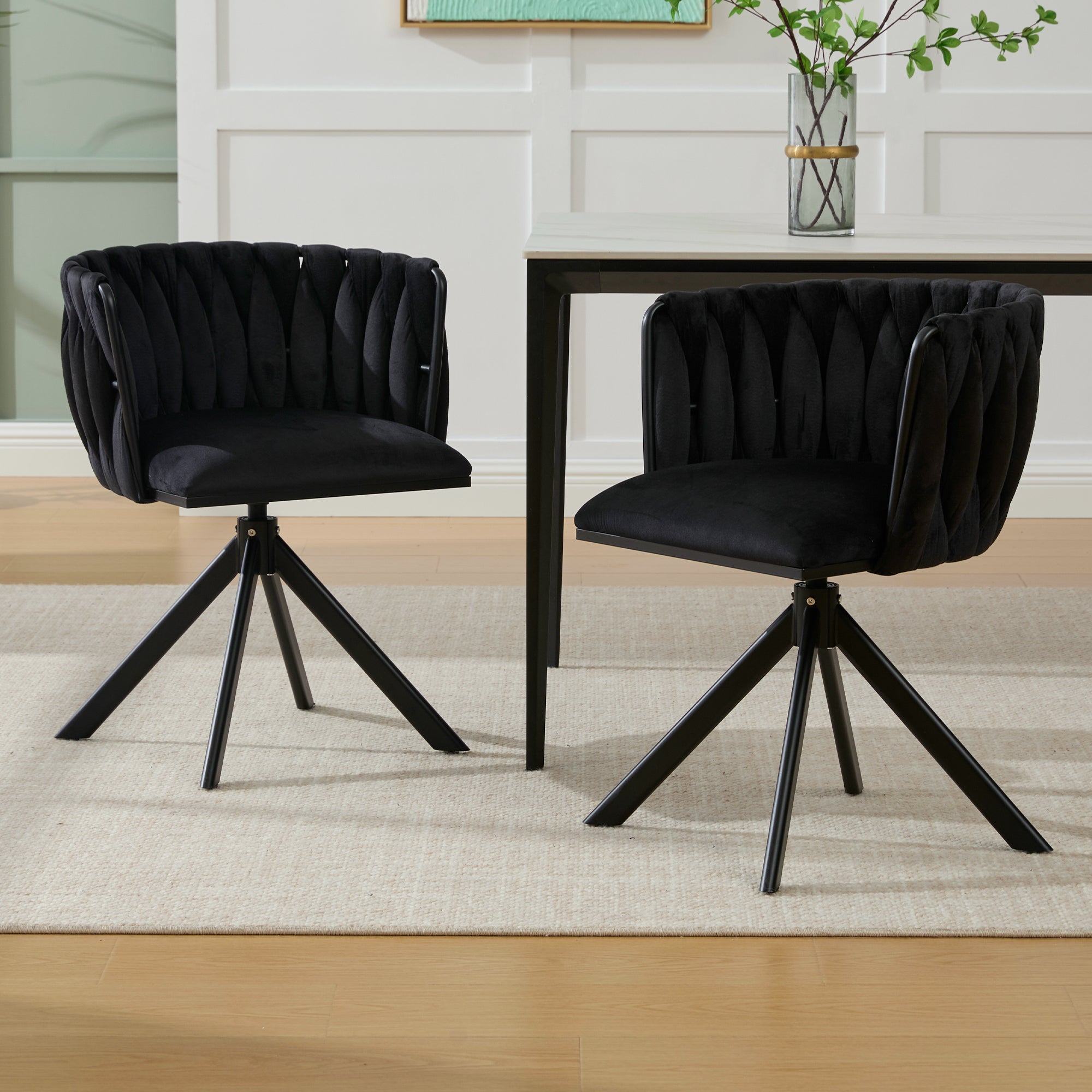 Velour Armchair 180° Swivel Ergonomic Heavy-Duty Metal (Set of 2)