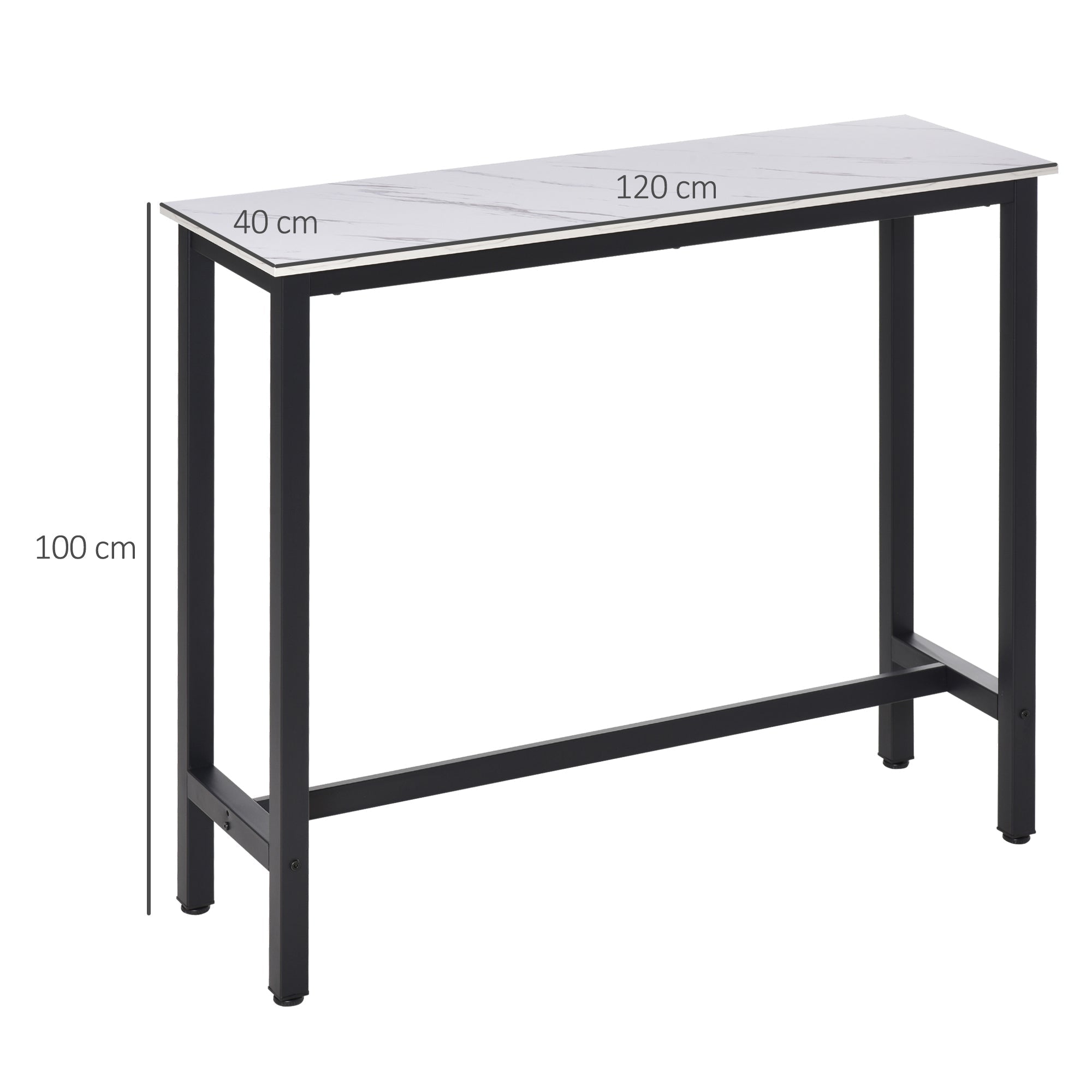 Bar Table, Adjustable Feet, Marble Look, White+Black