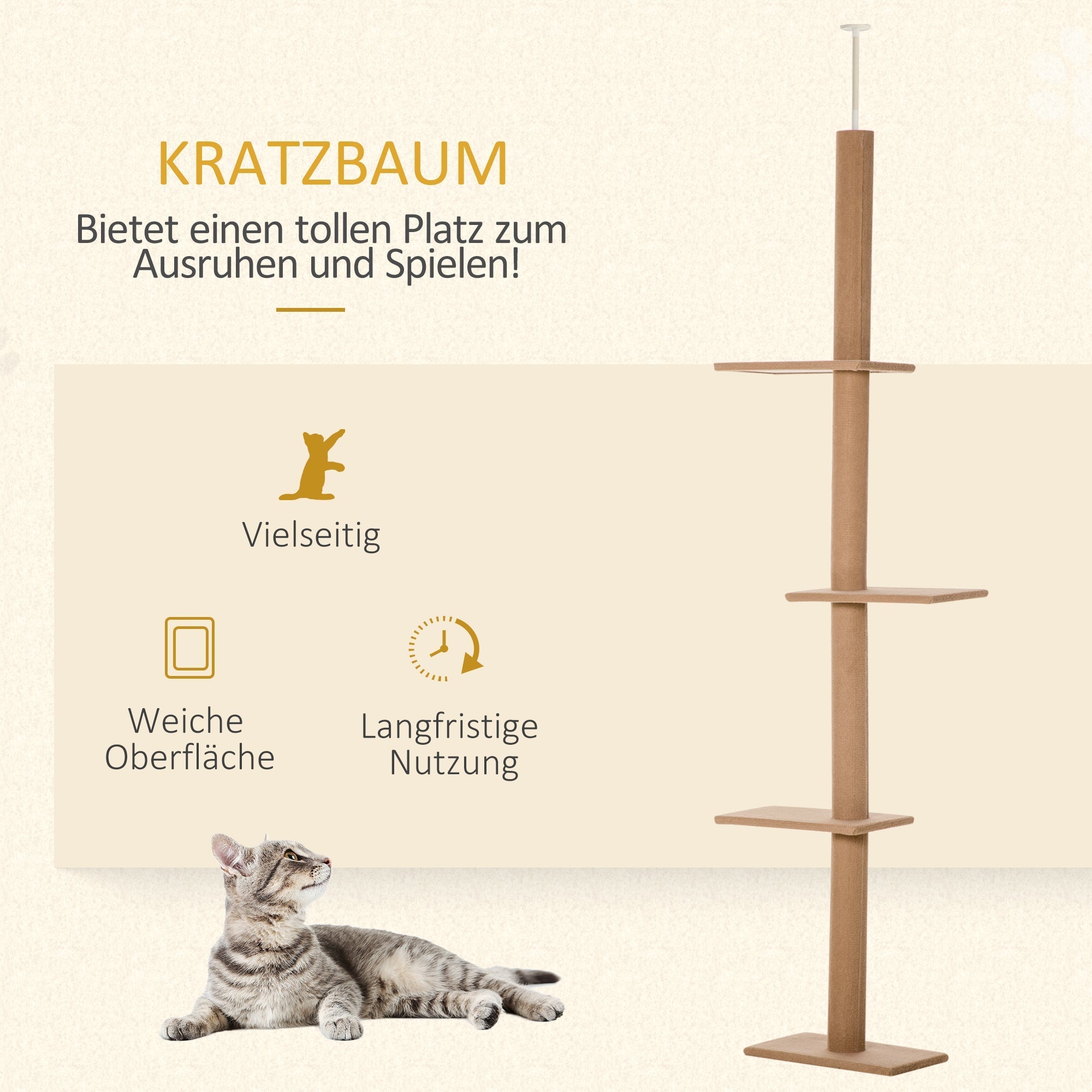 Kratzbaum, höhenverstellbarer Spielbaum für Katzen, Hellbraun