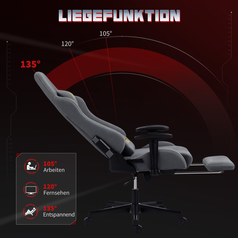 Ergonomic Gaming Chair Adjustable Rolling Desk with 3D Armrests Lumbar Support Grey