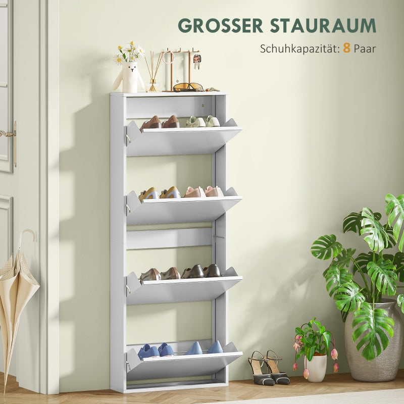 Metall-Schuhschrank, schmal, 4 Türen, weiß