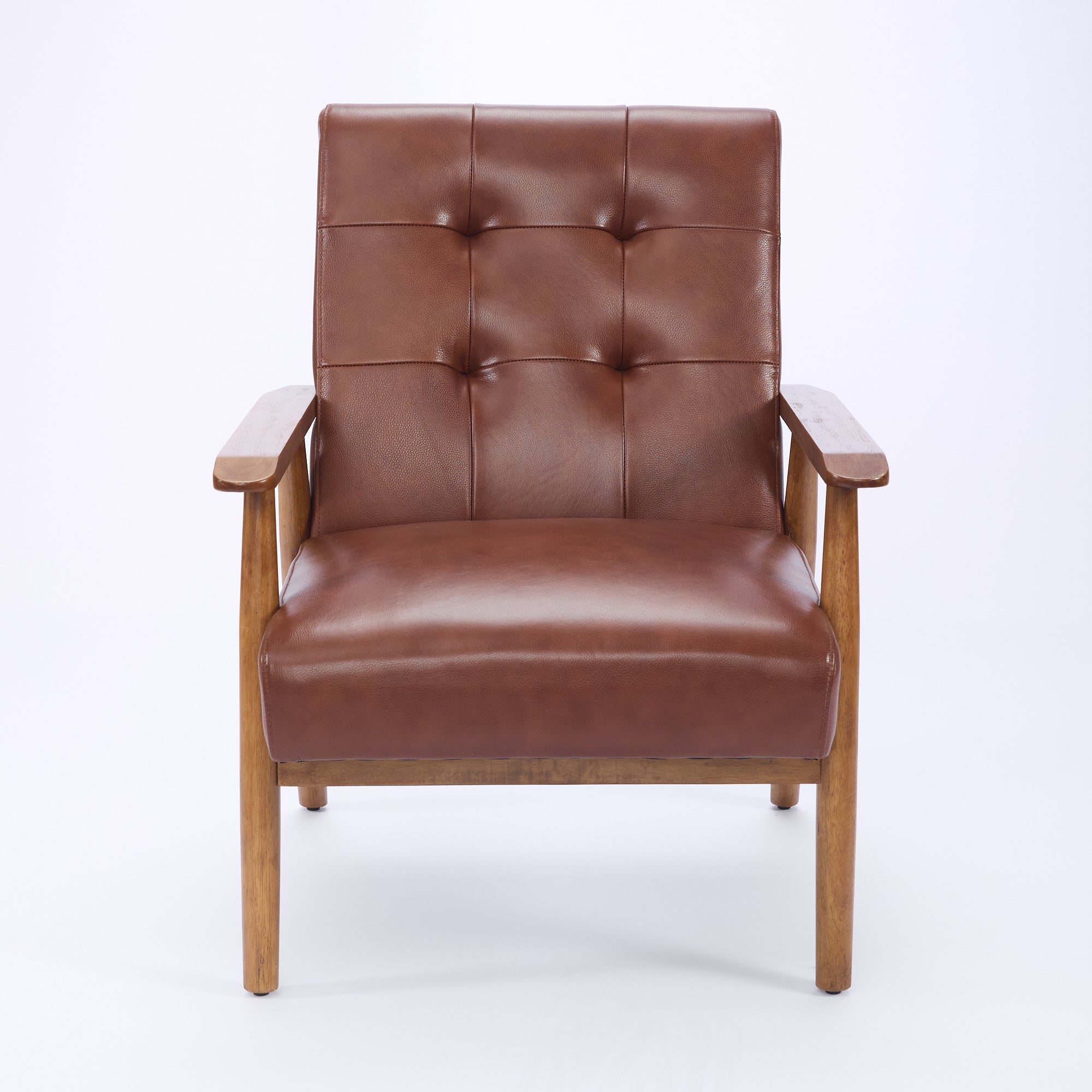 Lounge Chair Genuine Leather Walnut Armrests Rubberwood Legs - Brown