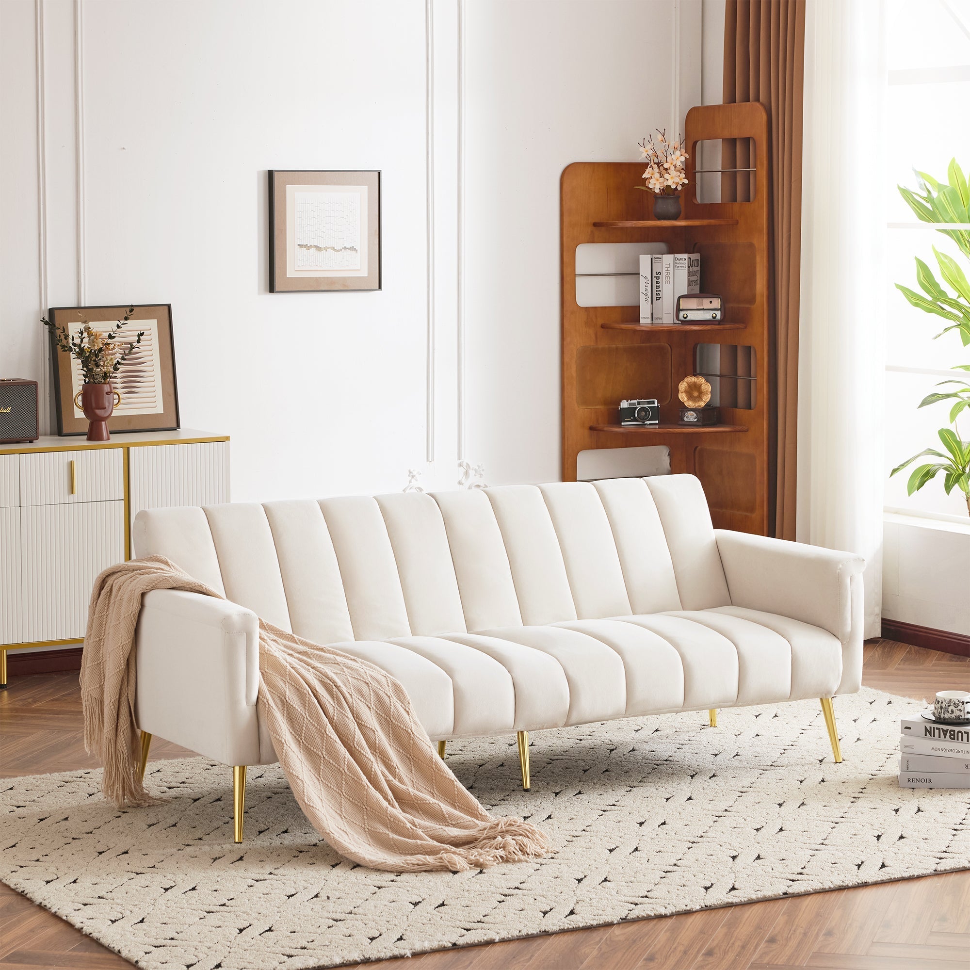 Sofa Bed, Modern Folding with Sleeping Function, Velvet Fabric