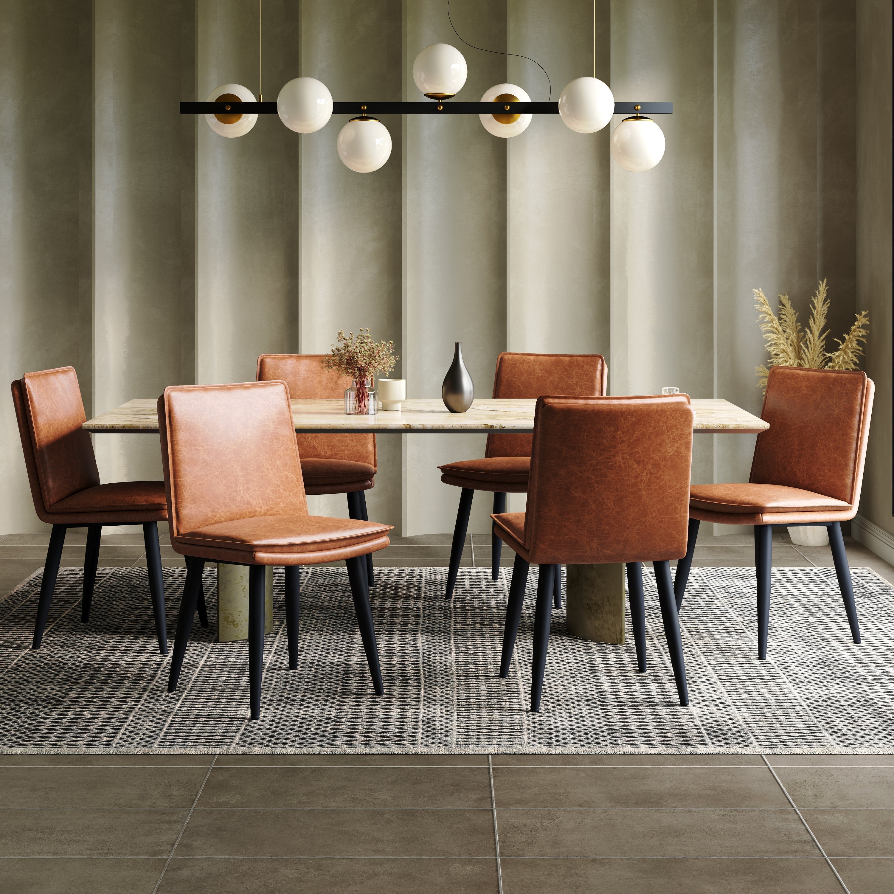 6 Dining Chairs, Double-Layered Cushions, Comfortable & Soft PU, Brown
