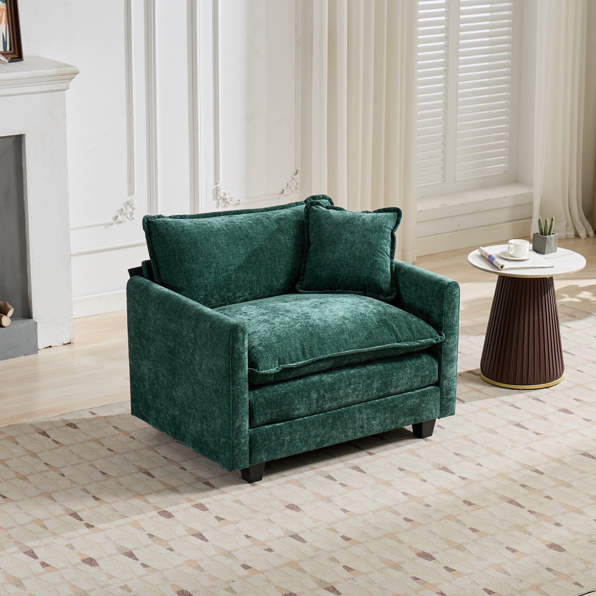 Cloud Sofa One Seat Modern Sectional Double Layer Upholstered Cushion - Chenille Green
