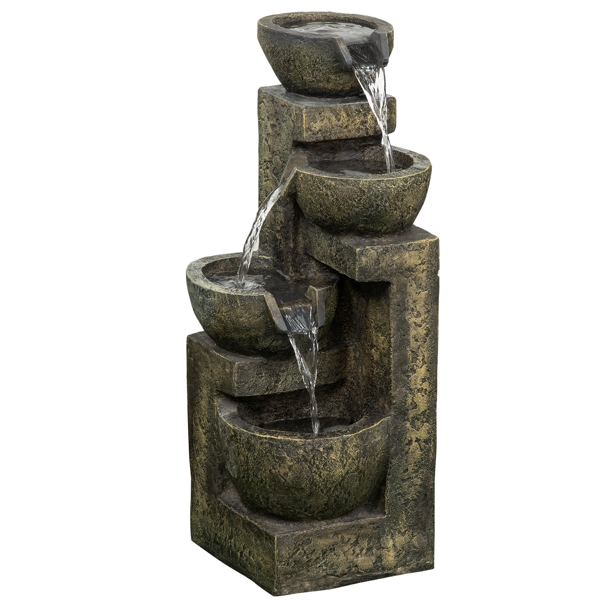 Garden Fountain with 4 Adjustable Flow Levels, Water Feature Waterfall, Synthetic Resin