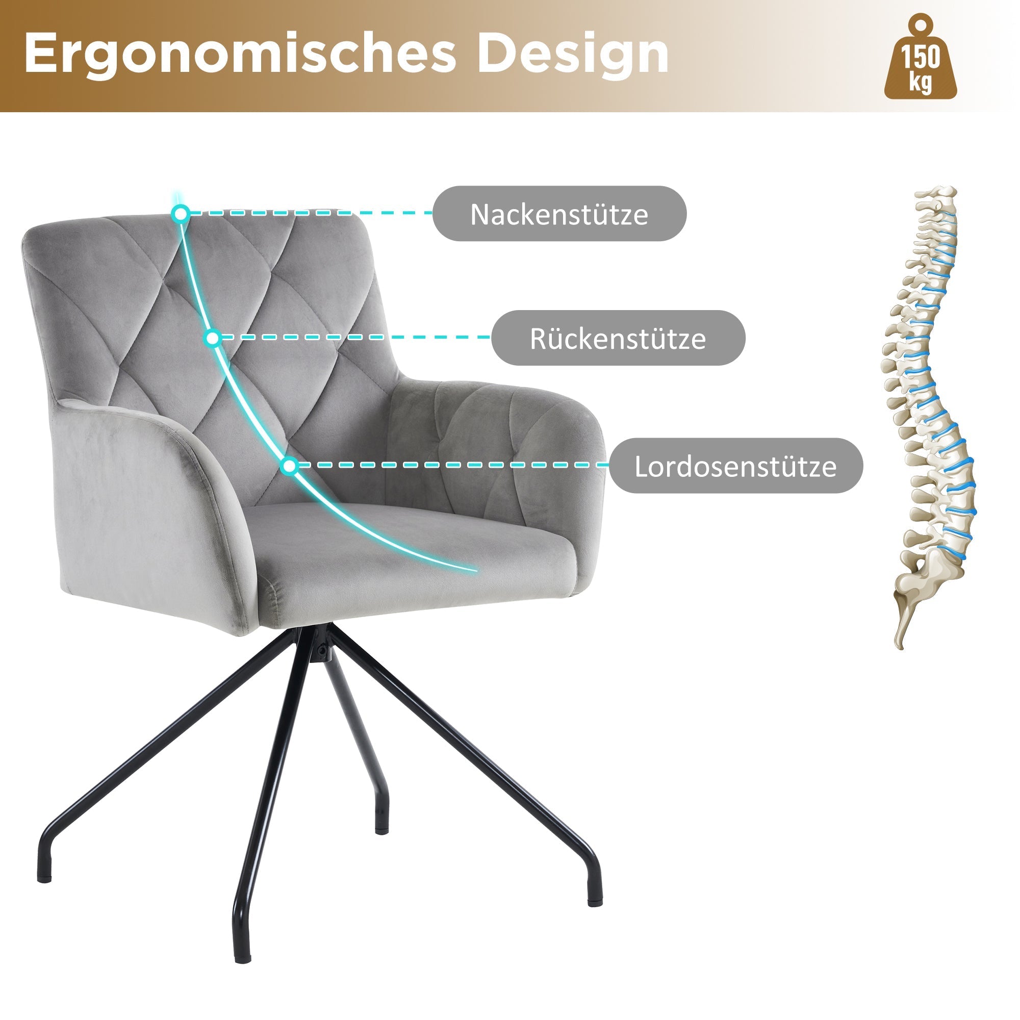 Dining Chairs Set of 4 with Diamond Pattern and Lumbar Support, Light Grey Velvet