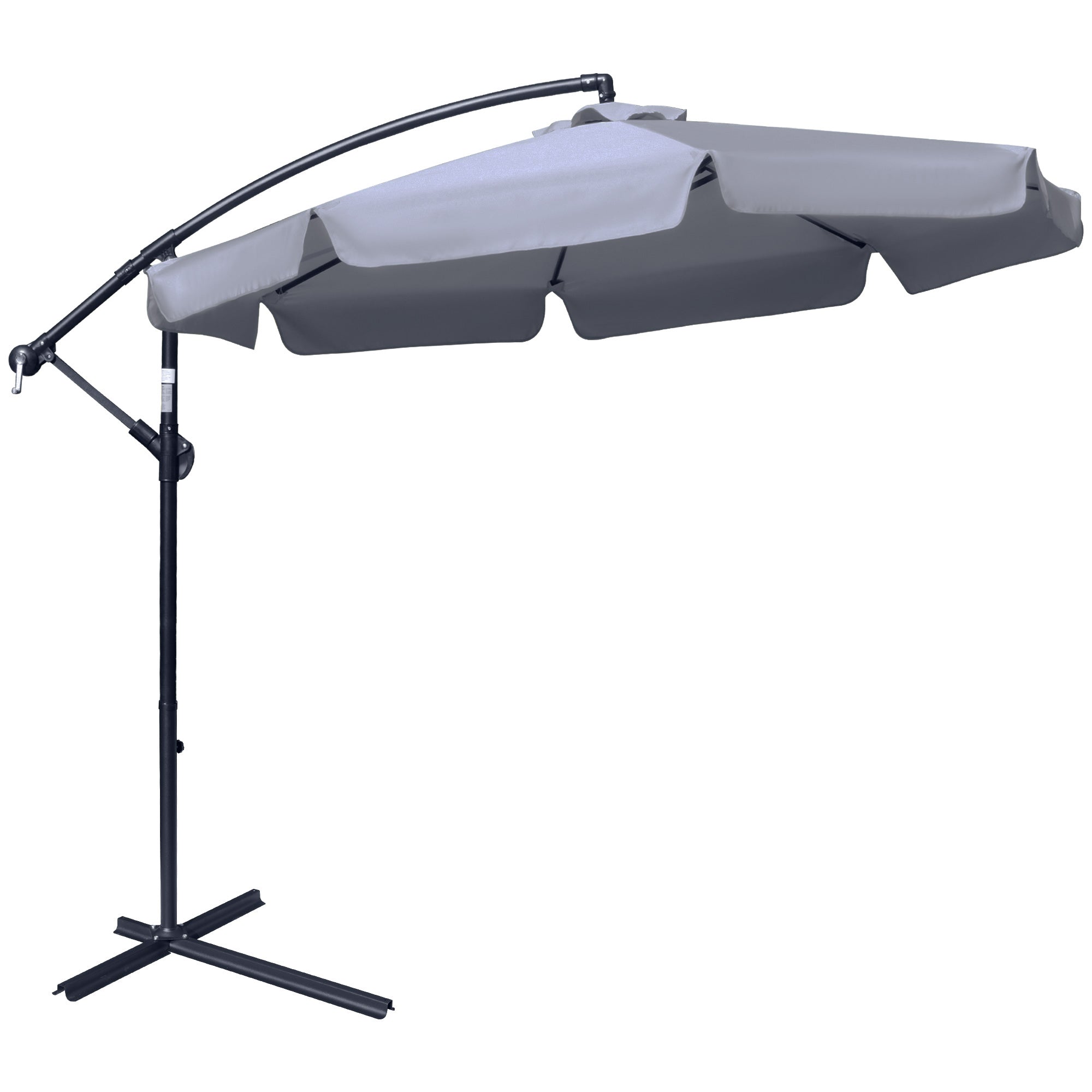 2.7m Garden Banana Parasol Cantilever Umbrella with Crank Handle, Cross Base, Dark Grey